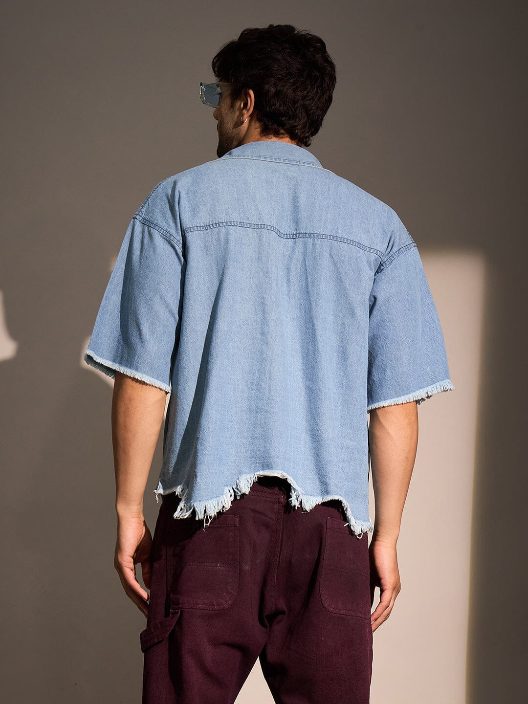 Ice Damaged Hem Short Sleeve Oversized Shirt - Image 3
