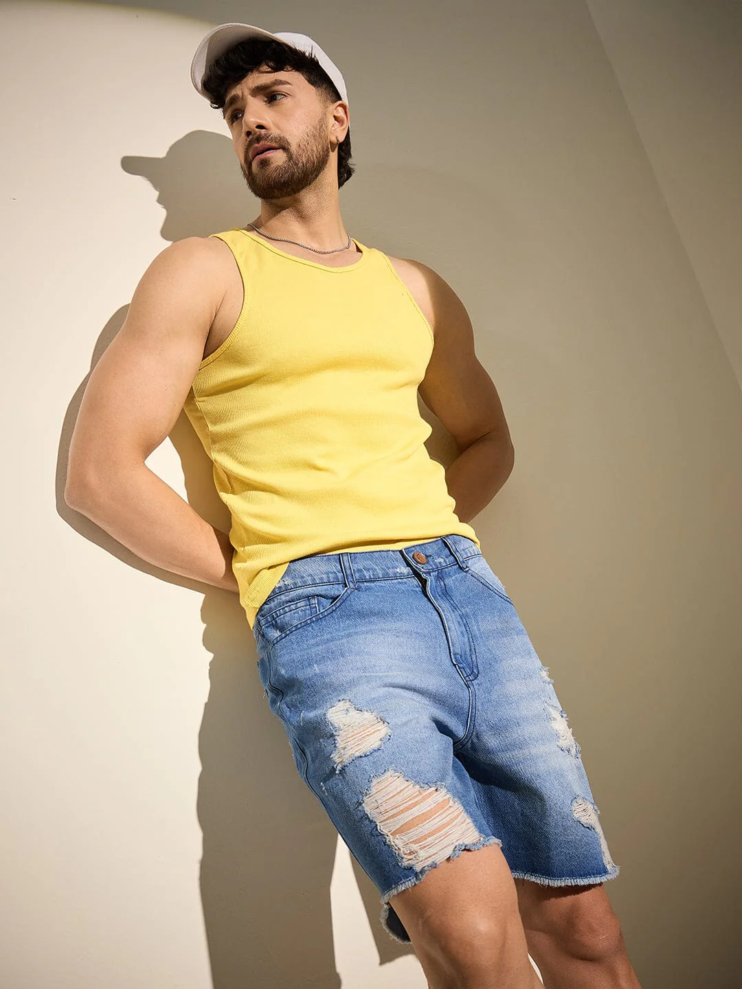 Indigo Distressed Denim Shorts - Image 6