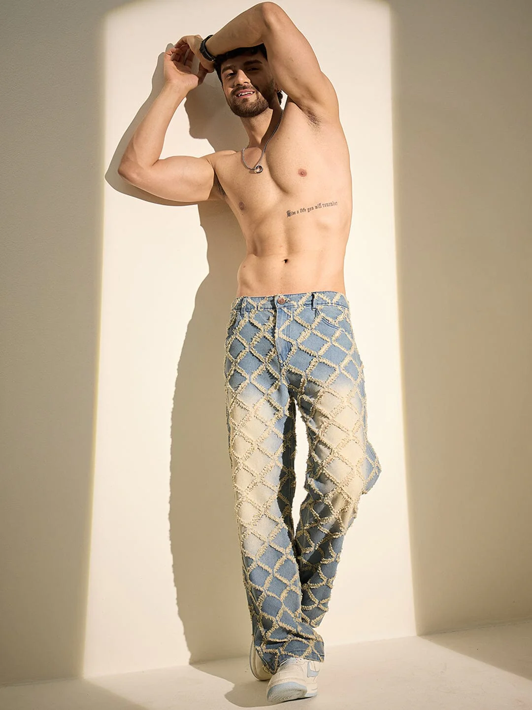 Indigo Distressed Pattern Straight Fit Denim - Image 2