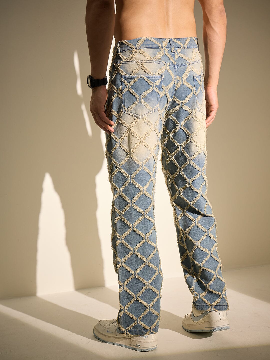 Indigo Distressed Pattern Straight Fit Denim - Image 5