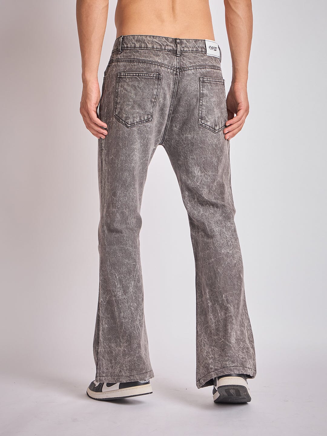 Grey Pu Cross Flared Denim - Image 6