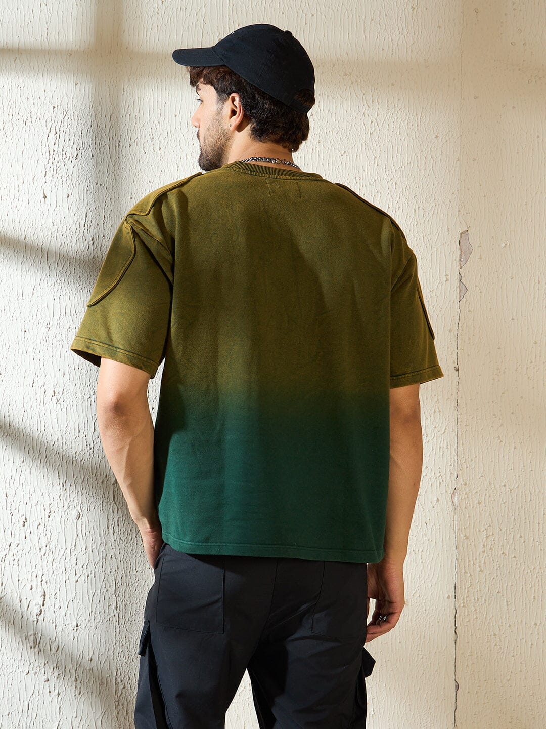 Khaki Ombre Padded Shoulder Oversized Tshirt - Image 4