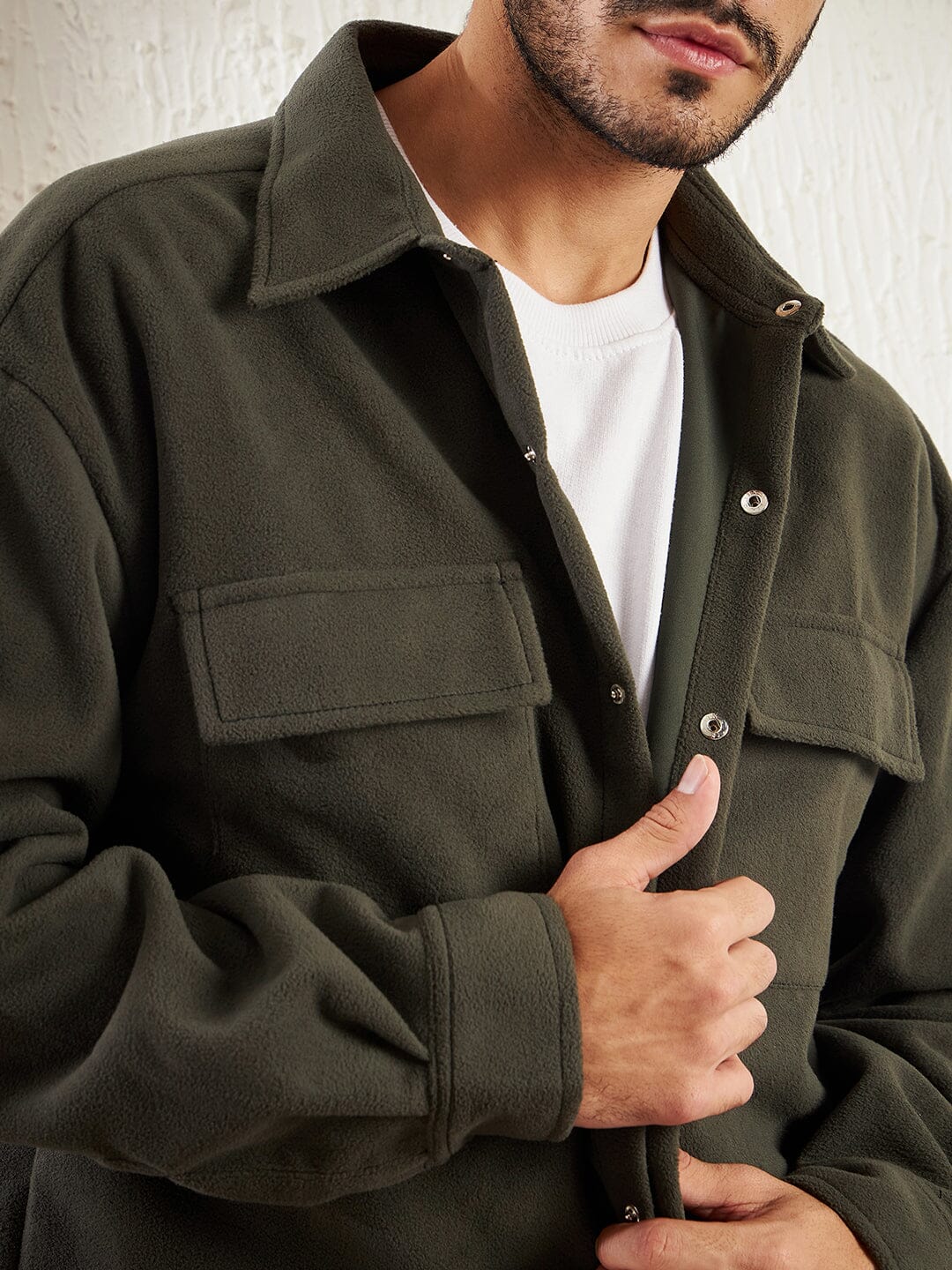 Khaki Polar Fleece Shacket - Image 3