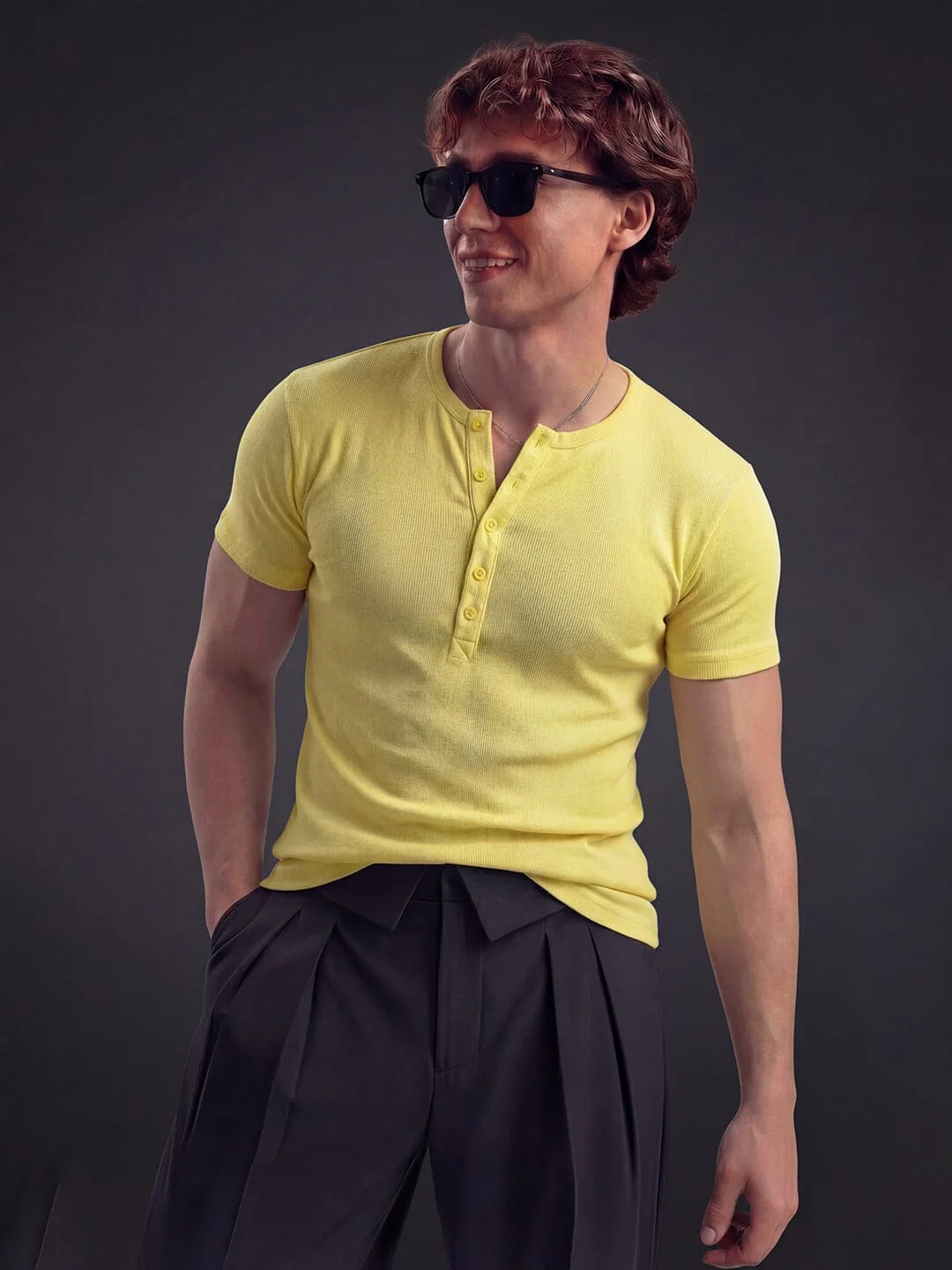 Lemon Ribbed Henley Short Sleeves Tshirt - Image 2