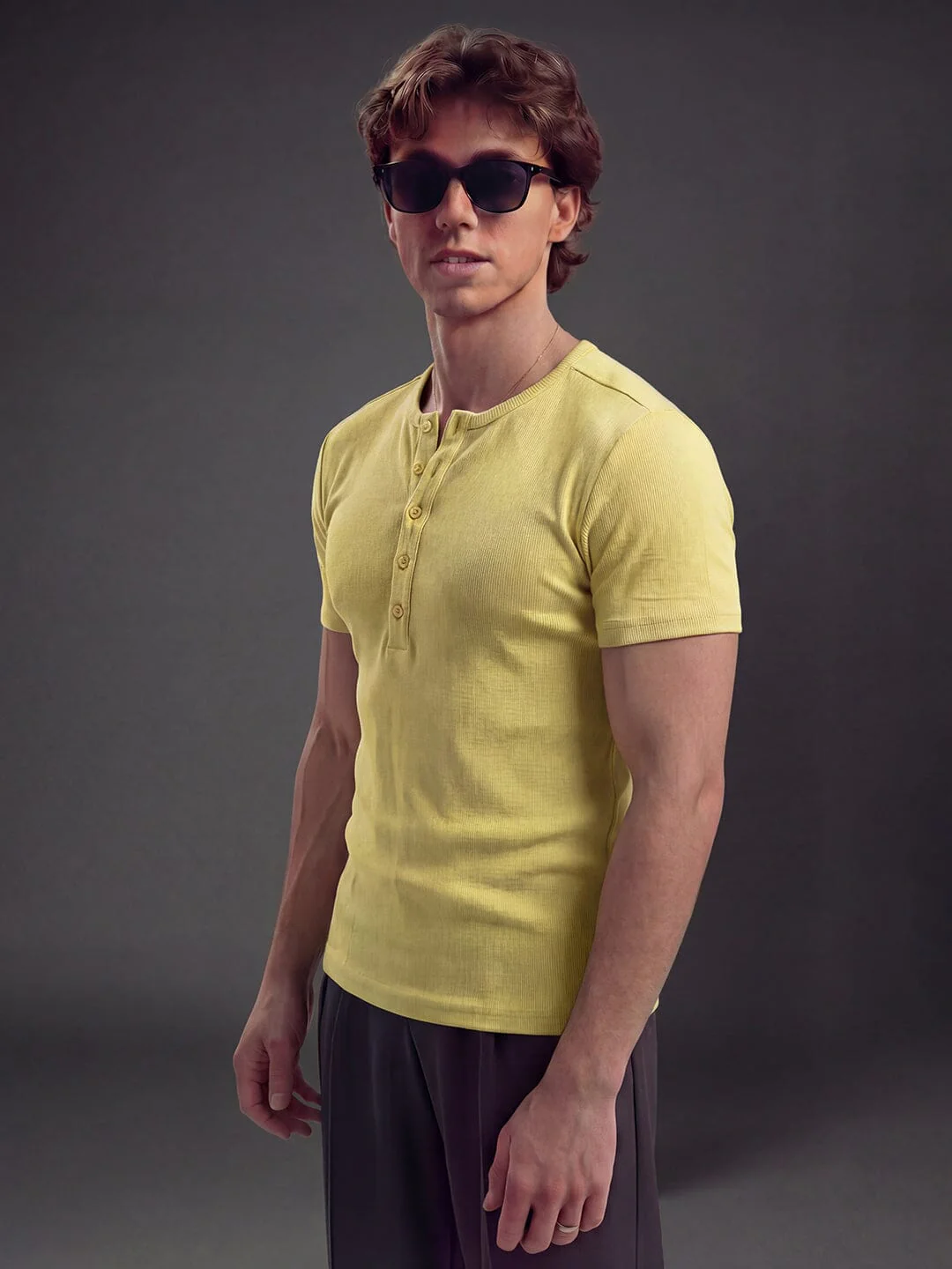 Lemon Ribbed Henley Short Sleeves Tshirt - Image 4