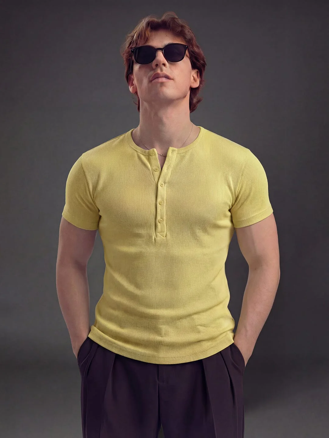 Lemon Ribbed Henley Short Sleeves Tshirt - Image 6