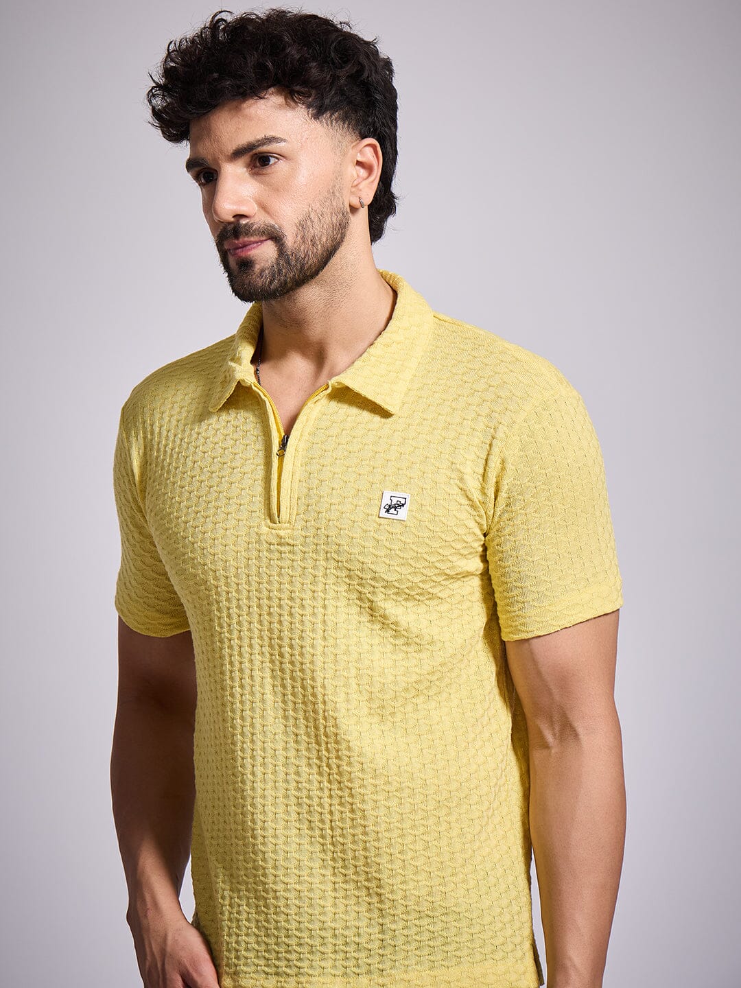 Lemon Textured Knitted Polo Tshirt - Image 3