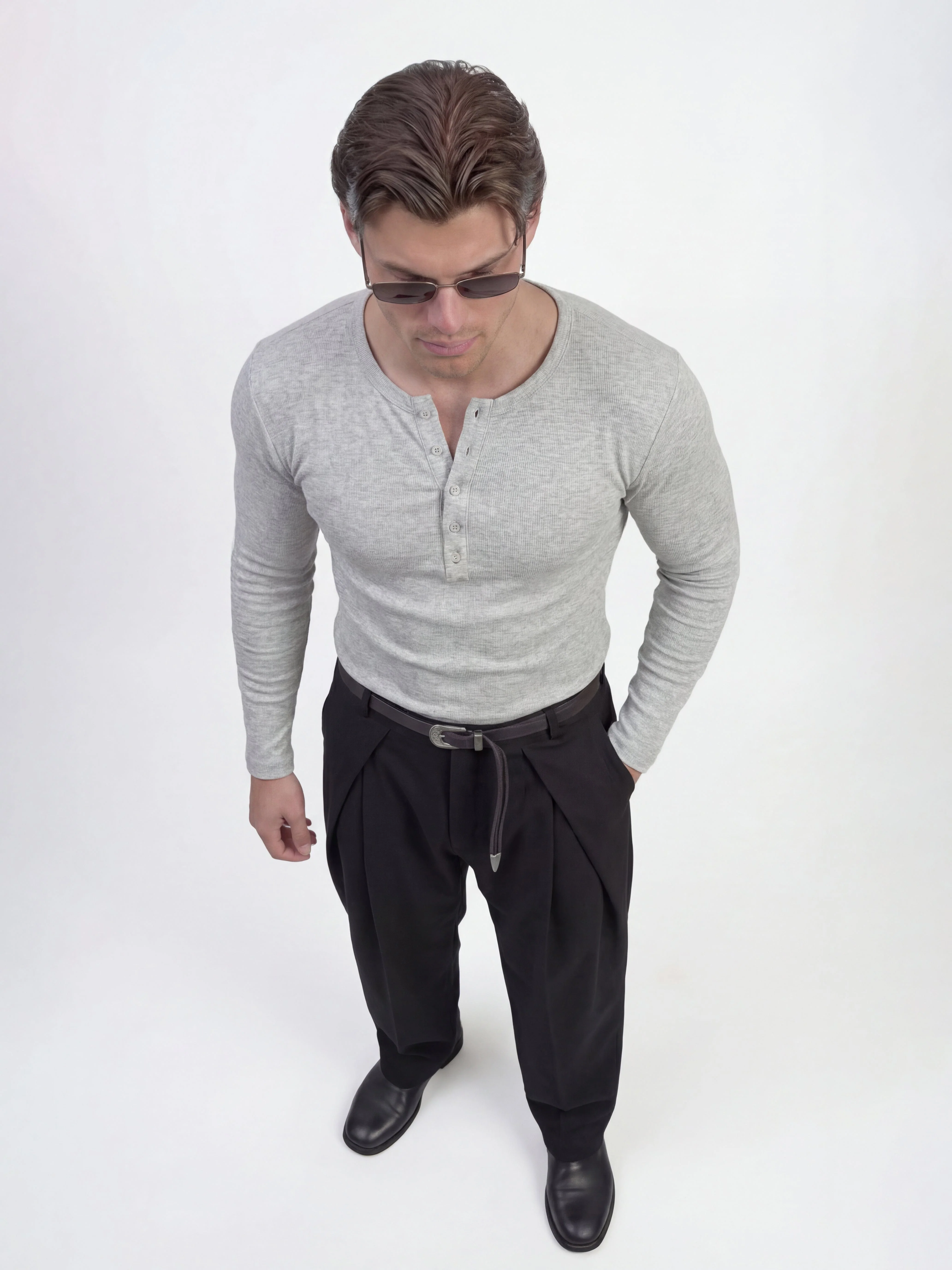 Light Grey Ribbed Henley Longsleeves Tshirt - Image 4