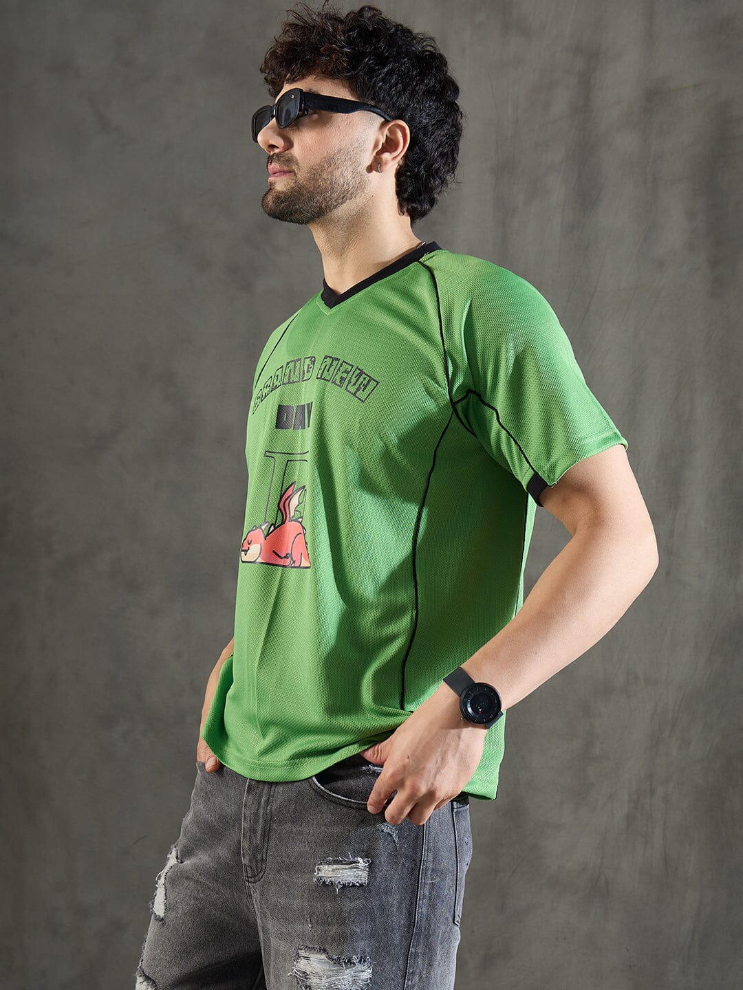 Lime Green Cut and Sew Sporty Jersey Tshirt - Image 4