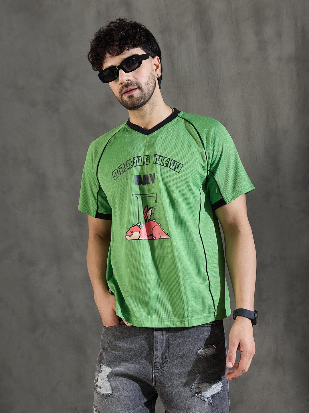 Lime Green Cut and Sew Sporty Jersey Tshirt - Image 6