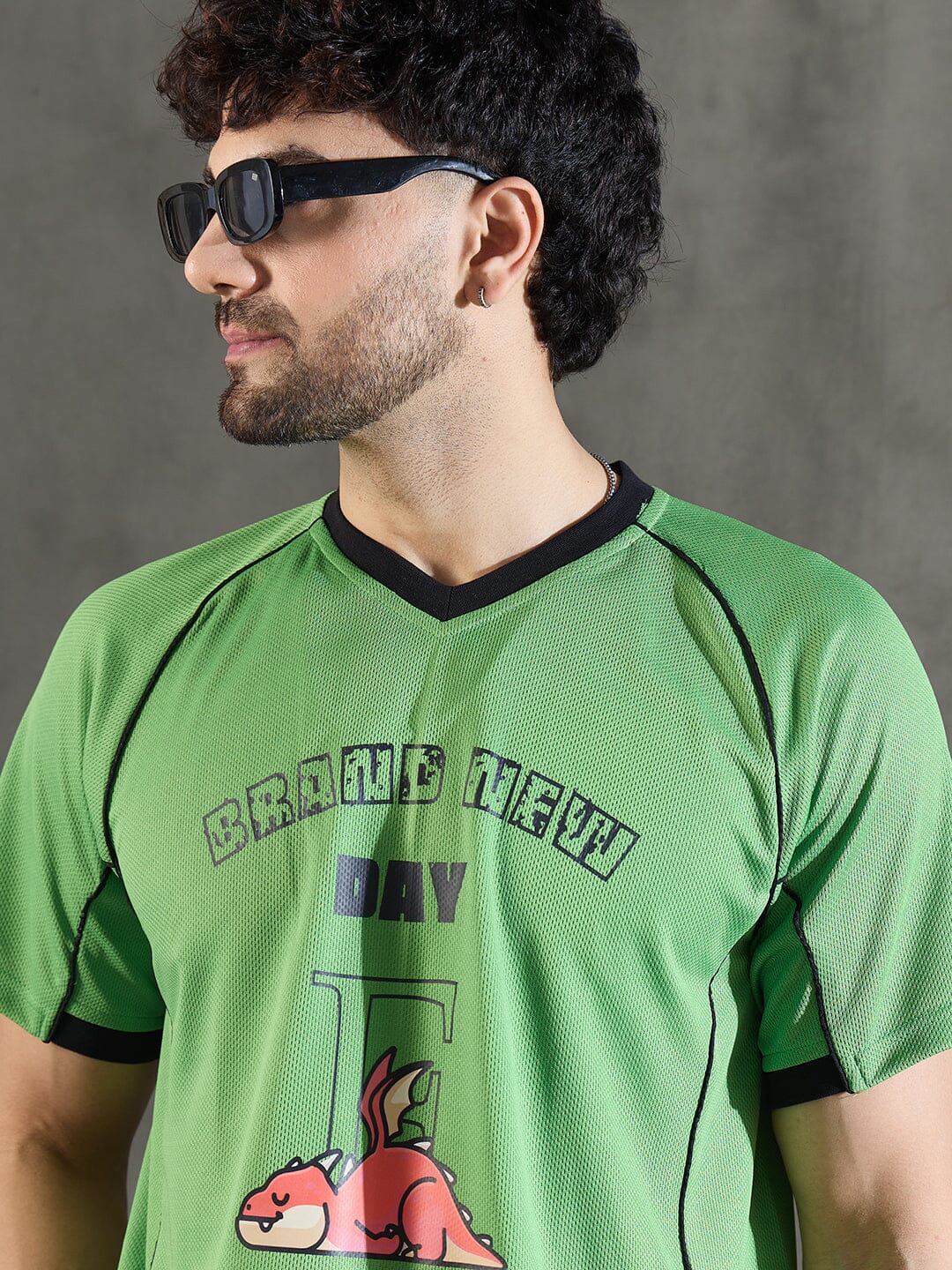 Lime Green Cut and Sew Sporty Jersey Tshirt - Image 7