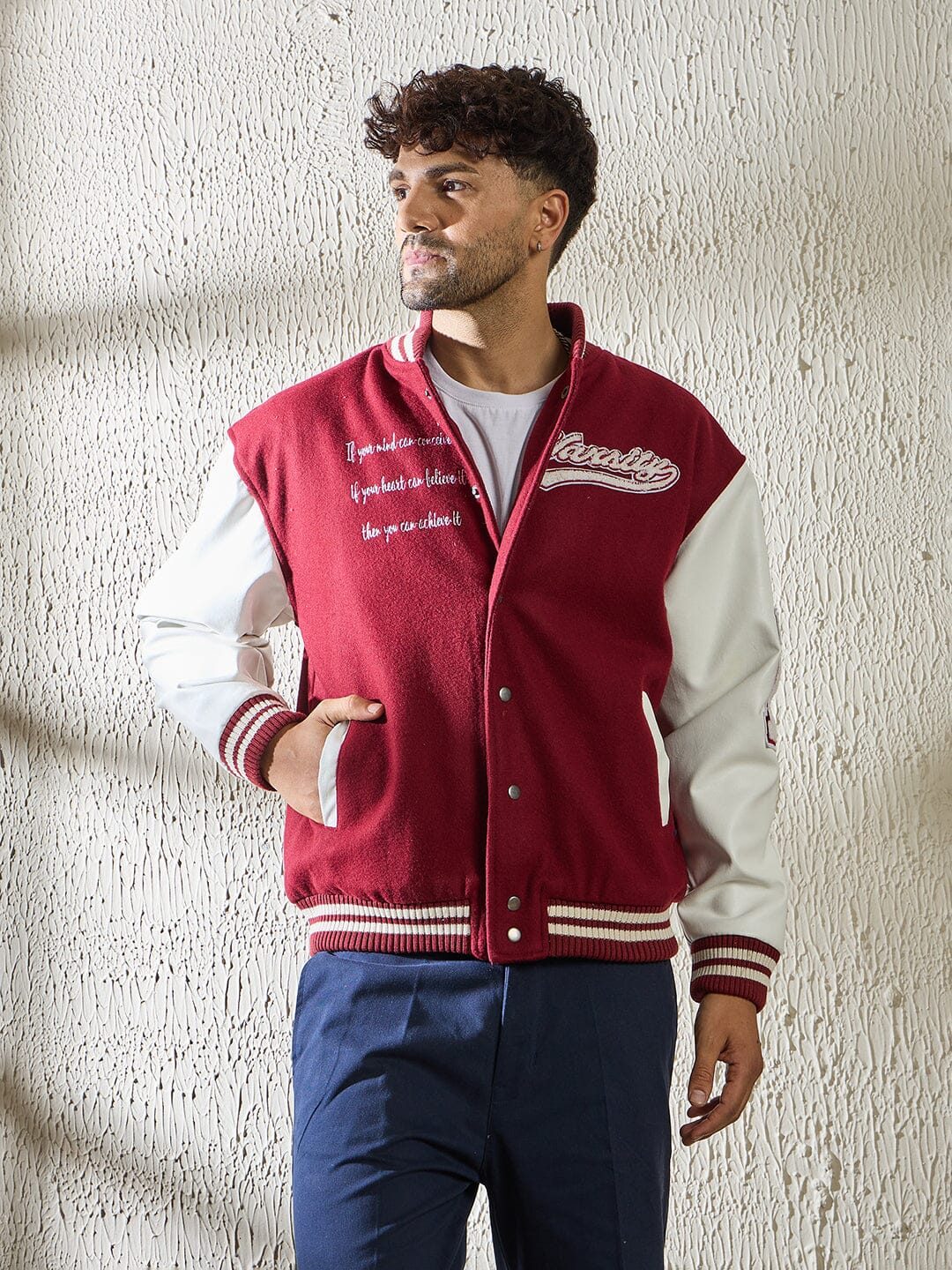 Maroon Statement Woollen Varsity Jacket - Image 2