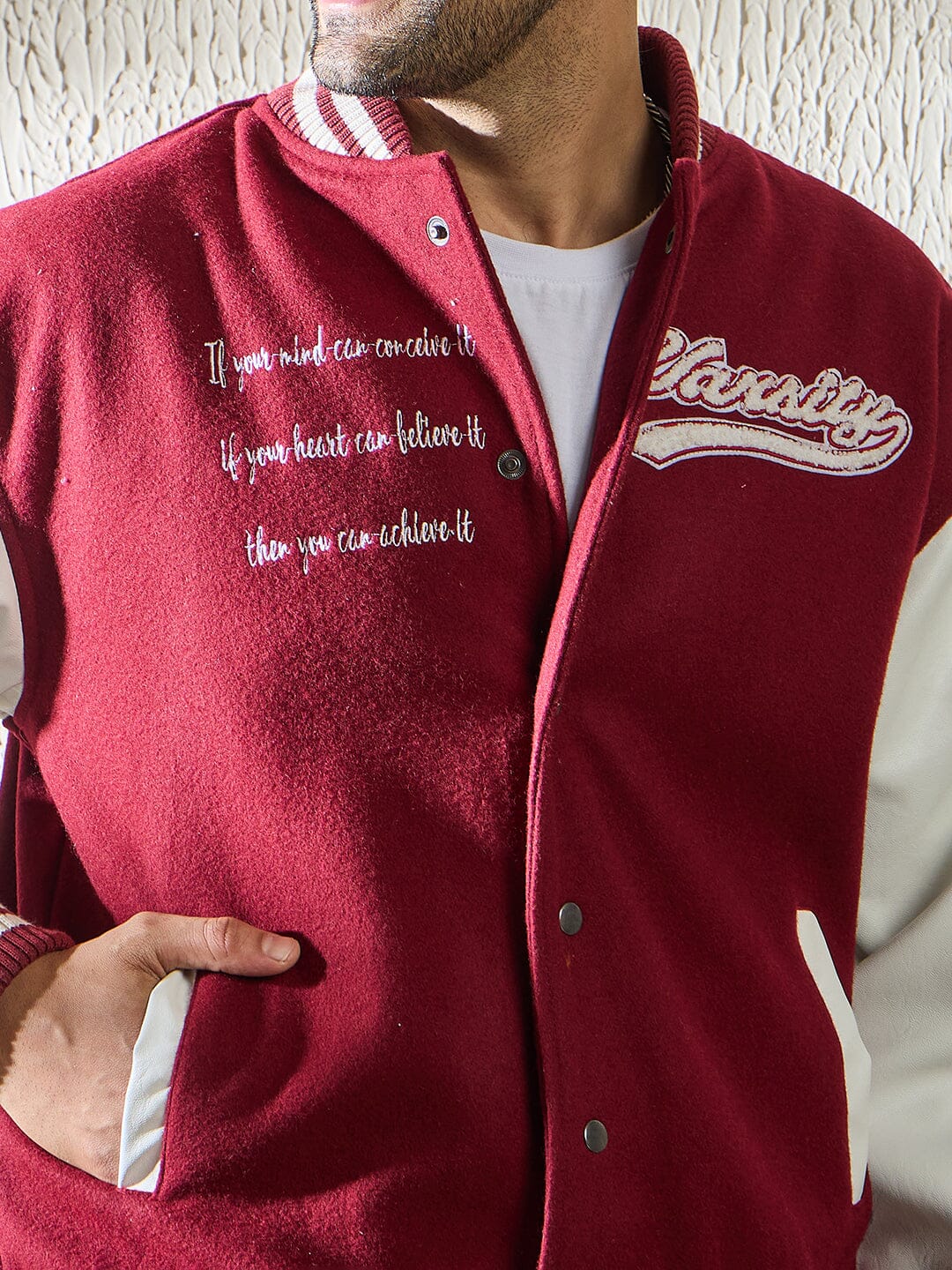 Maroon Statement Woollen Varsity Jacket - Image 5