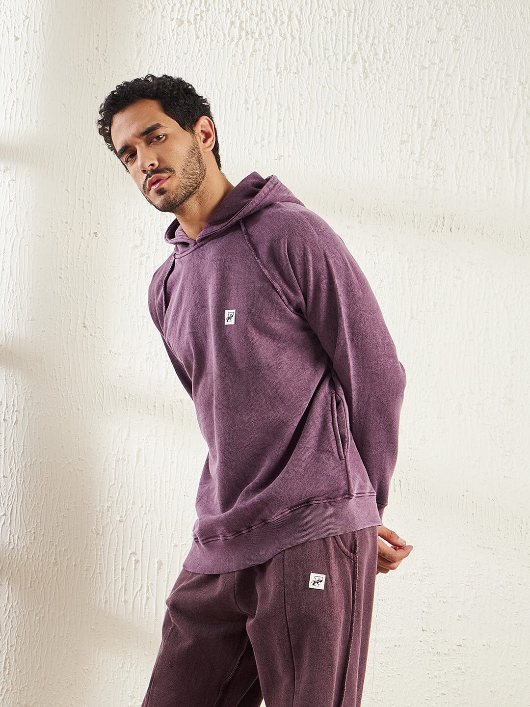 Mauve Dyed Raw Edge Raglan Hoodie - Image 2