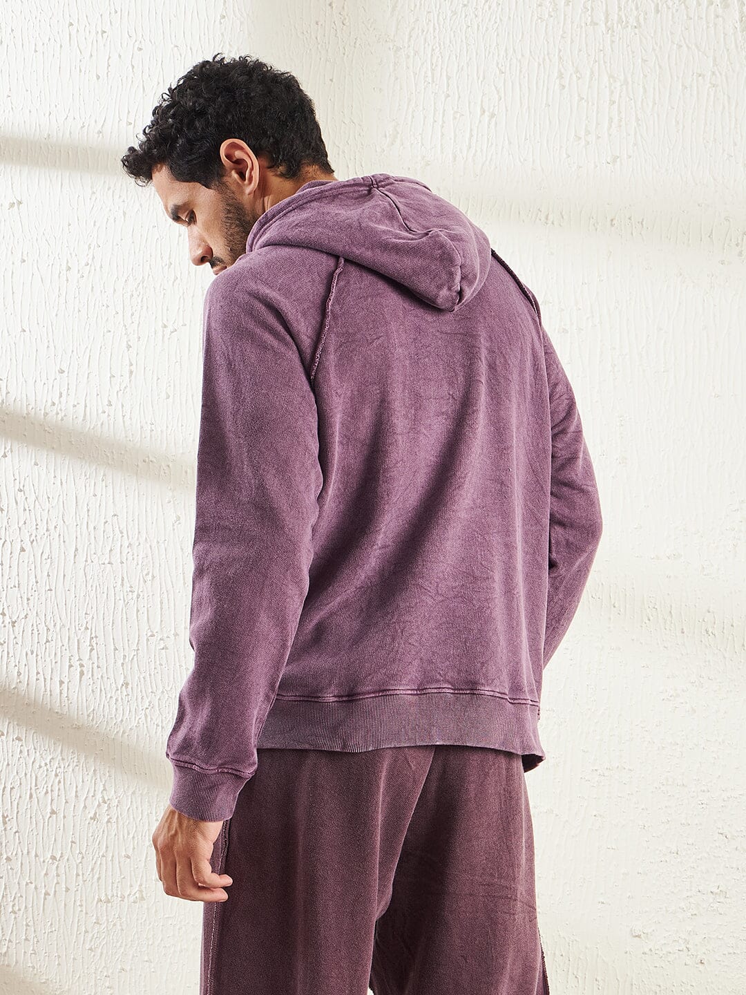 Mauve Dyed Raw Edge Raglan Hoodie - Image 3