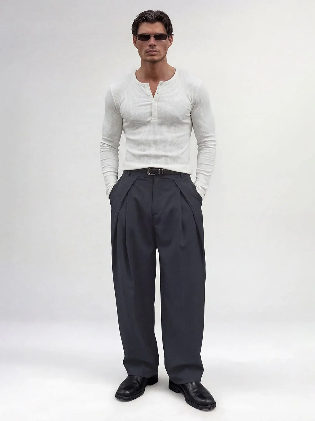 Midnight Grey Pleated Korean Trousers - Image 3