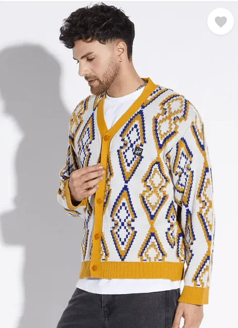 Mustard Abstract Print Cardigan - Image 2