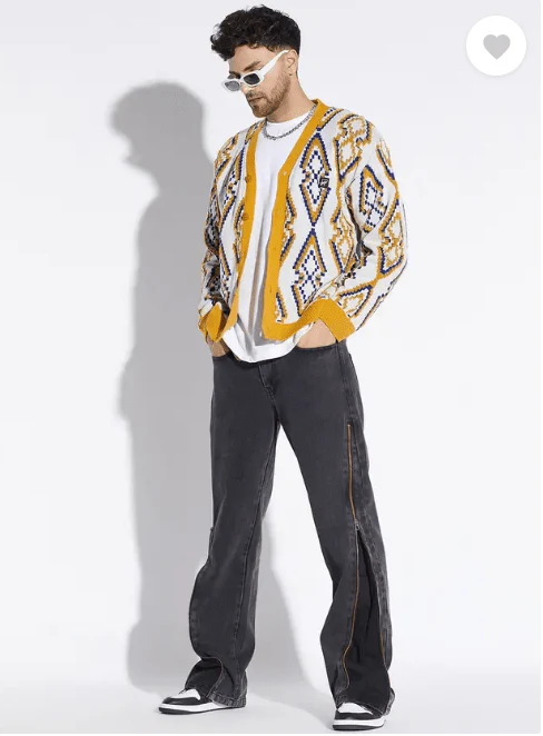 Mustard Abstract Print Cardigan - Image 4
