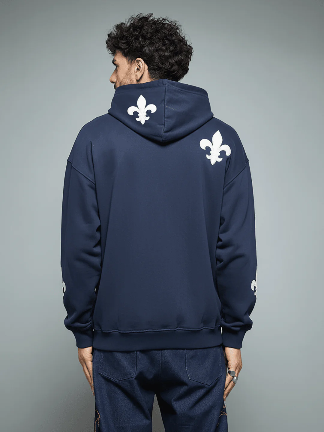 Navy Applique Zipped Hoodie - Image 6