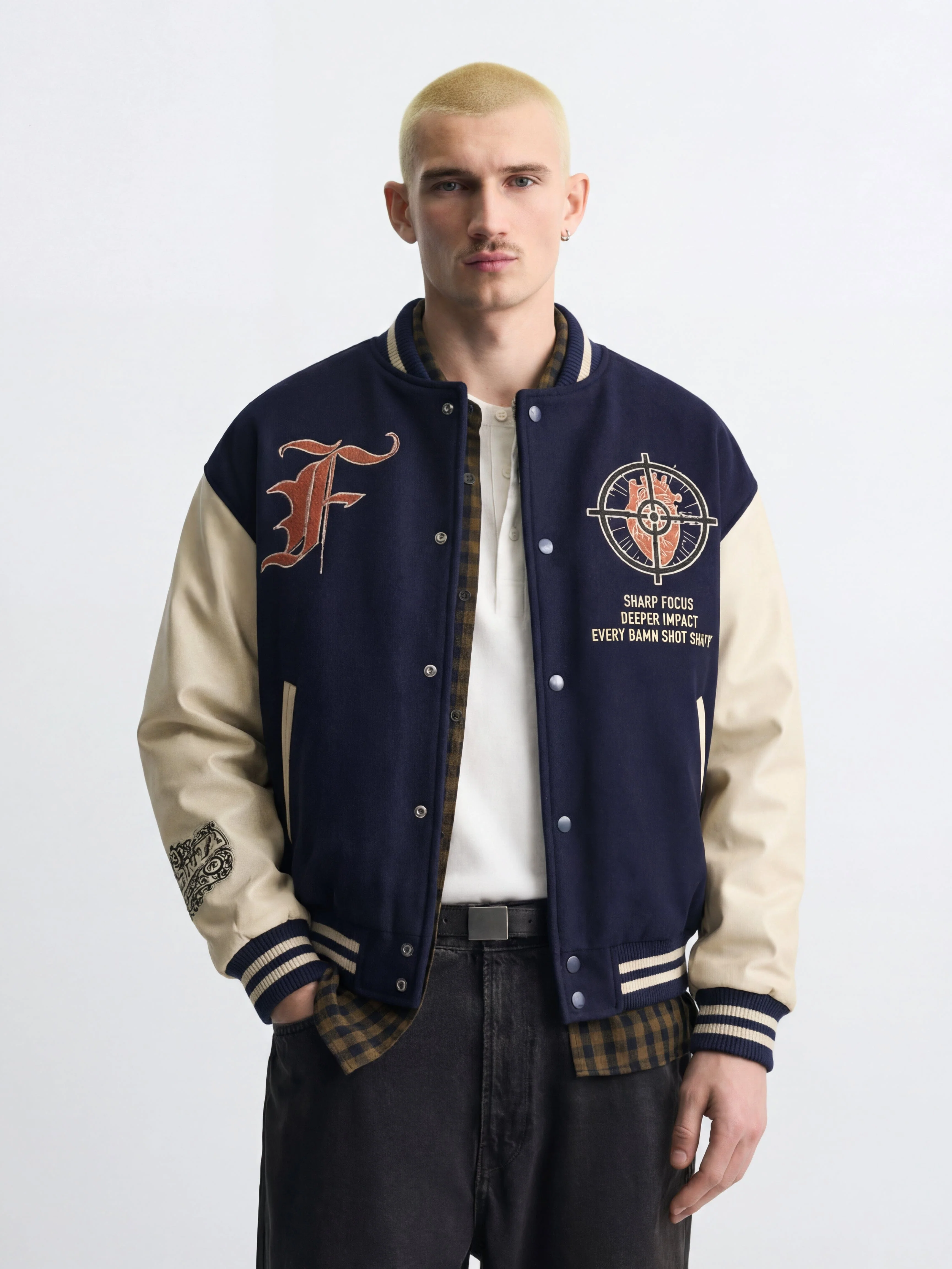 Navy Cupid Sniper Hooded Varsity Jacket - Image 4