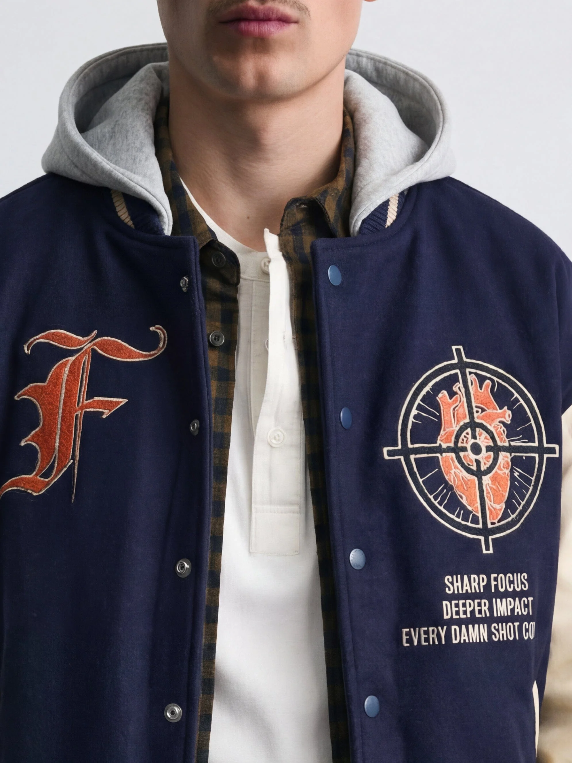 Navy Cupid Sniper Hooded Varsity Jacket - Image 5