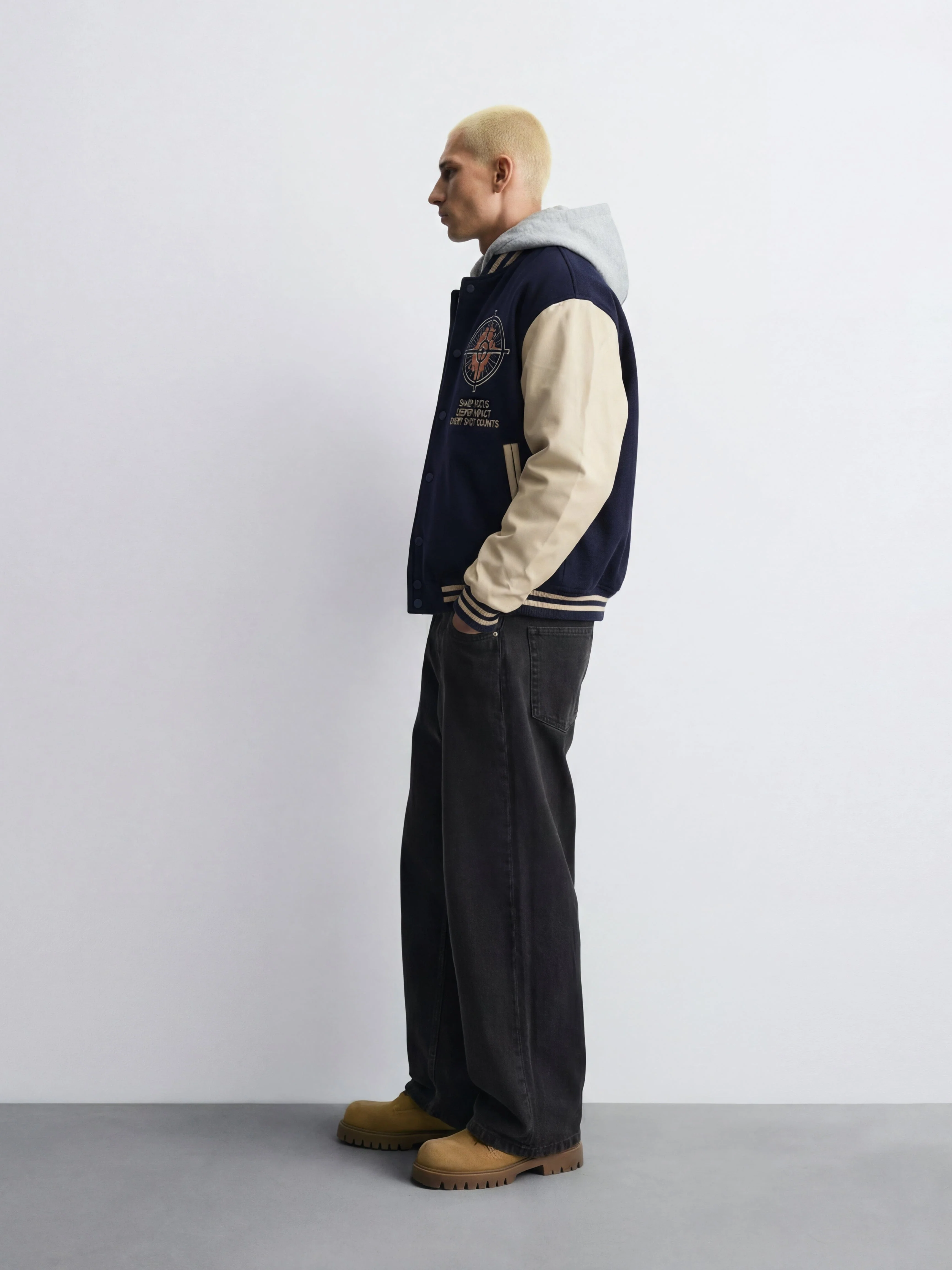 Navy Cupid Sniper Hooded Varsity Jacket - Image 7