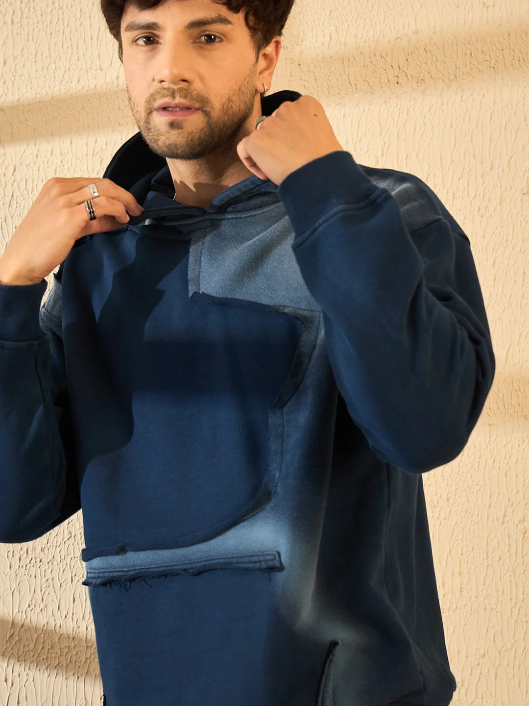 Navy Faded Heavyweight Cut Sew Oversized Hoodie - Image 3