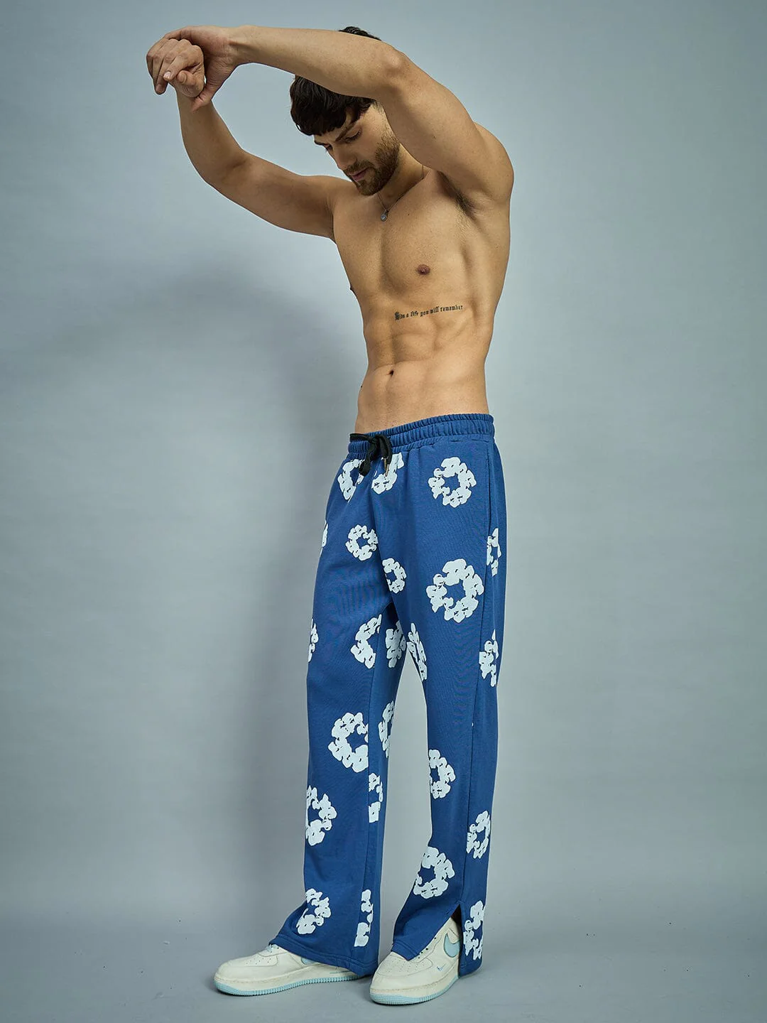 Navy Floral Boot Cut Trackpants - Image 2