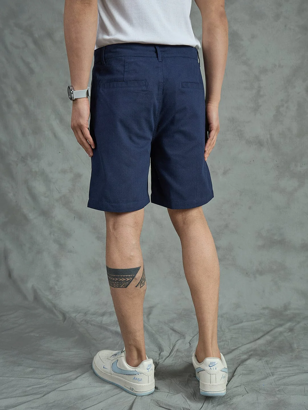 Navy Pleated Chino Shorts - Image 4