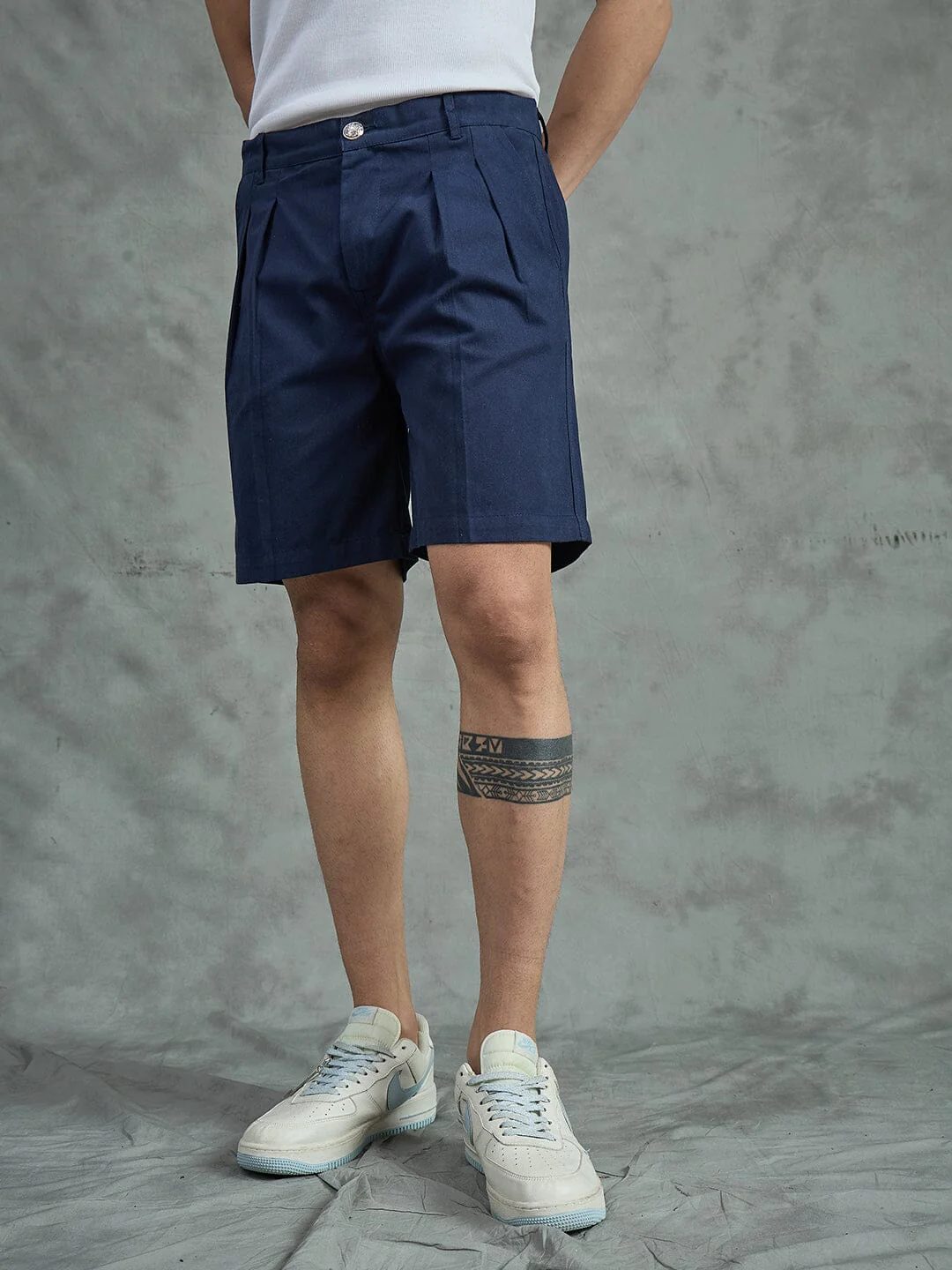 Navy Pleated Chino Shorts - Image 6