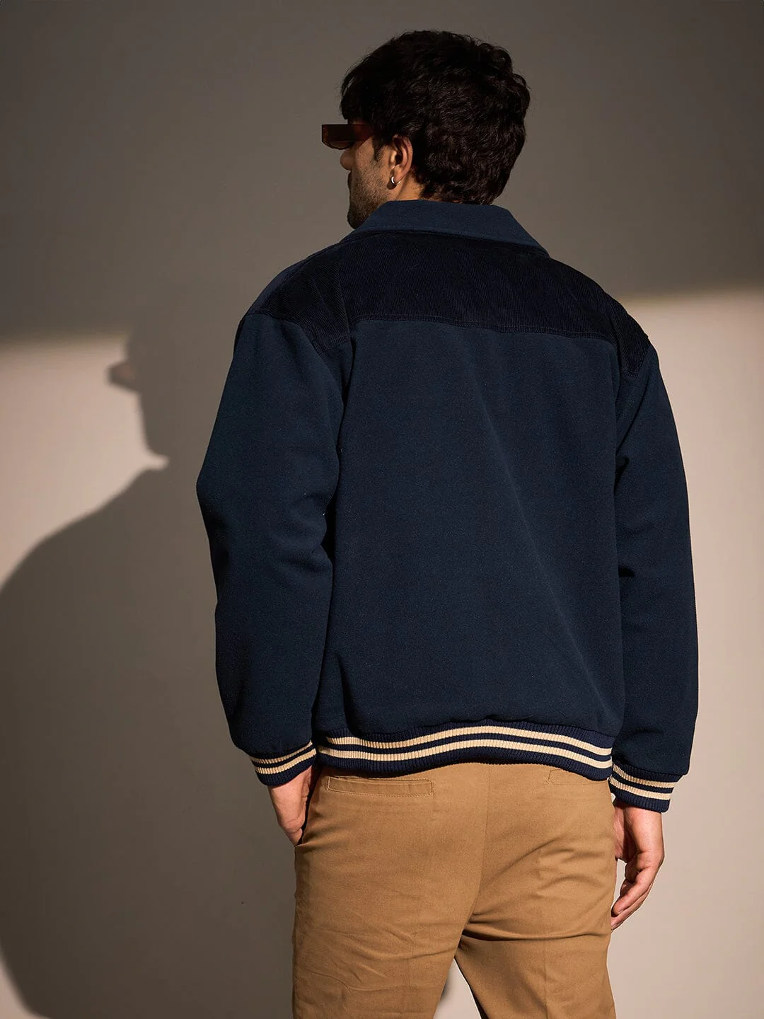 Navy Polar Fleece Varsity Jacket - Image 3