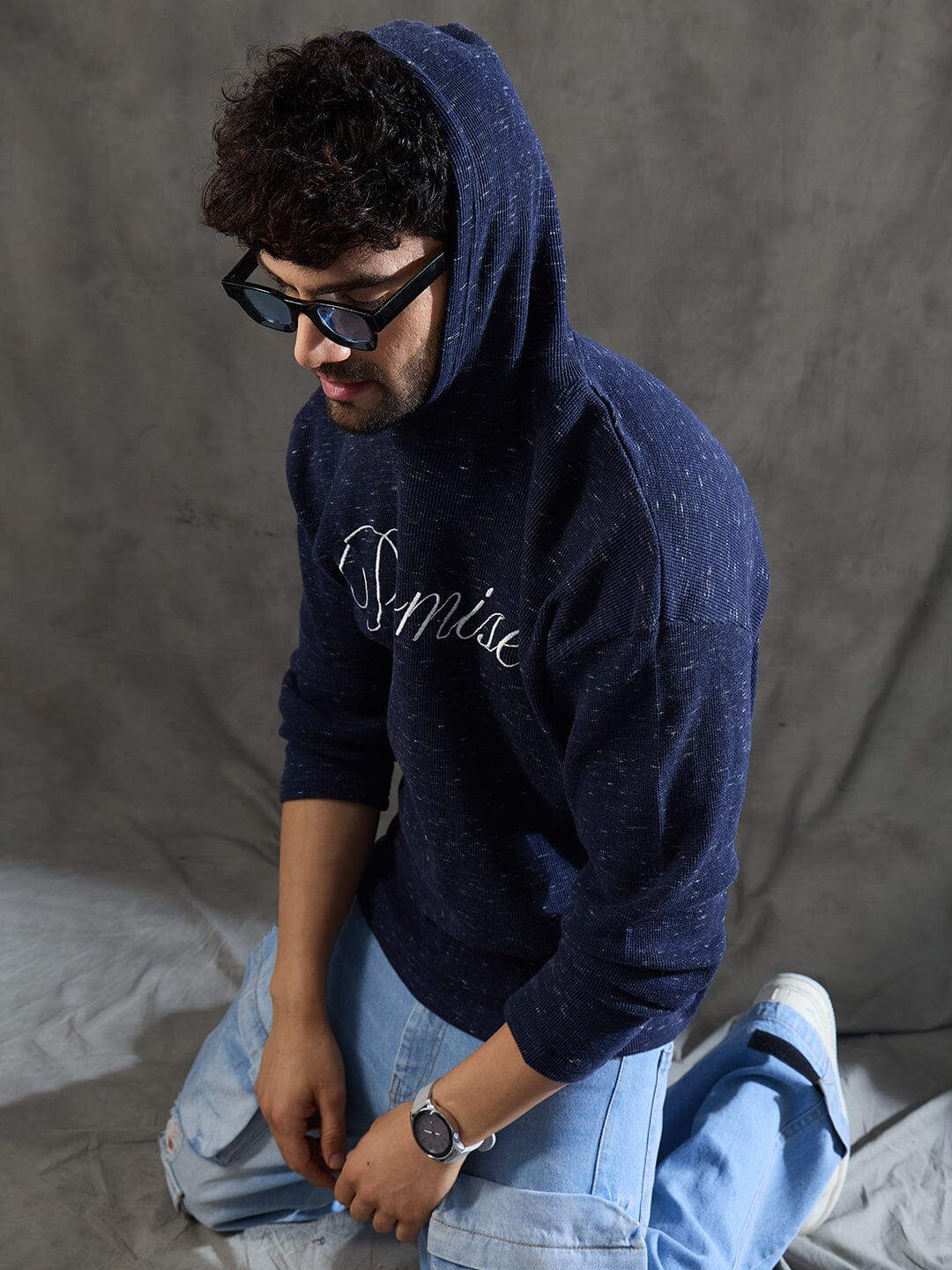 Navy Slub Hooded Longsleeve Tee - Image 5