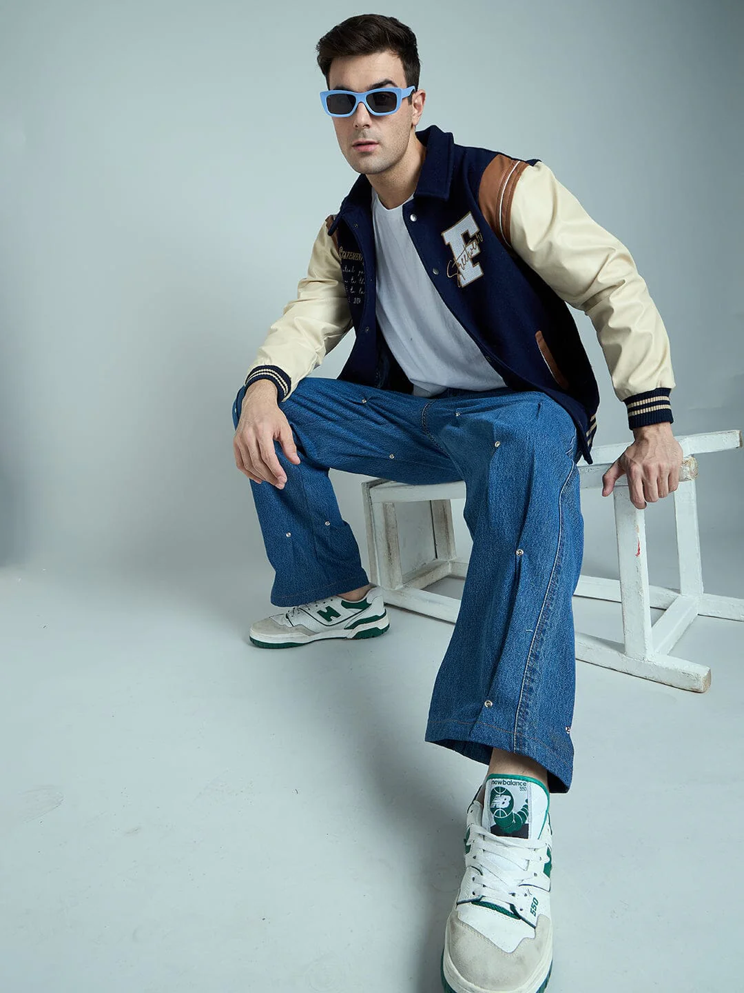 Navy Statement Woollen Varsity Jacket - Image 6