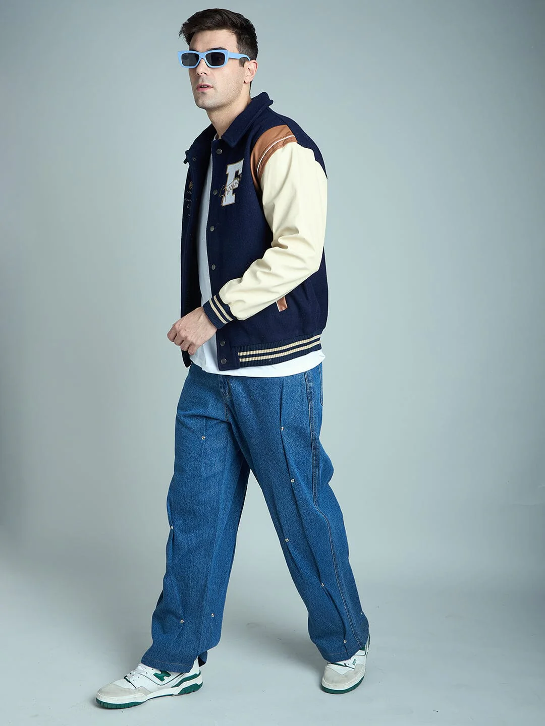 Navy Statement Woollen Varsity Jacket - Image 8
