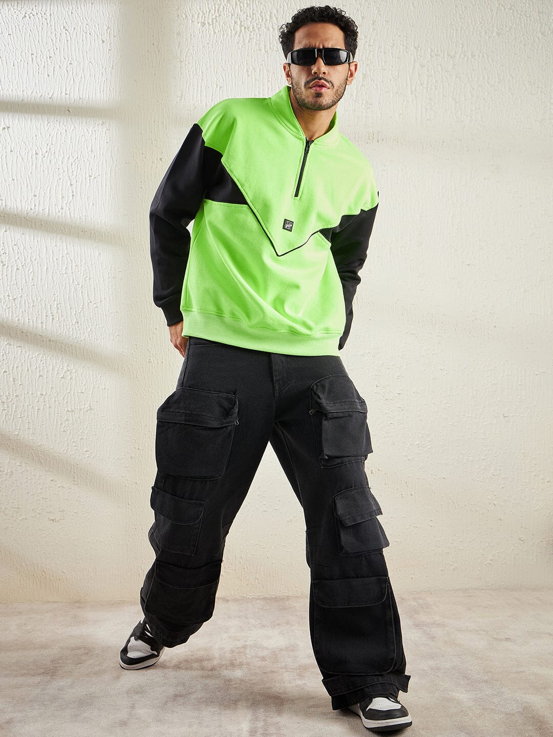 Neon And Black Oversized Cut Sew Sweatshirt - Image 2