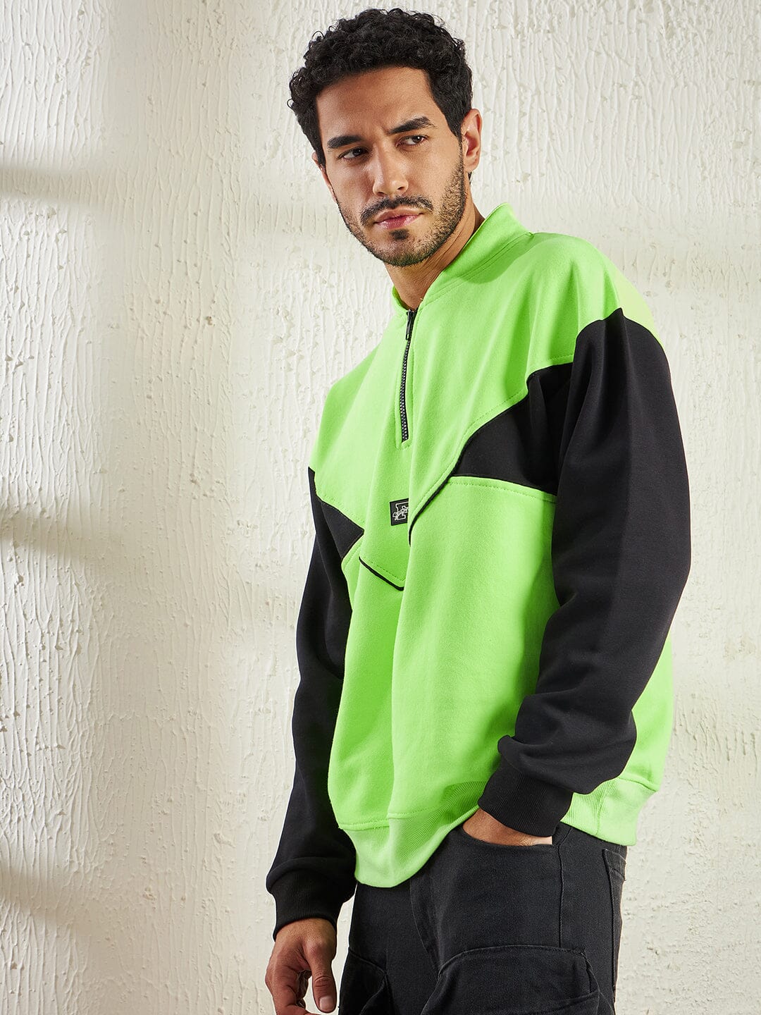 Neon And Black Oversized Cut Sew Sweatshirt - Image 3