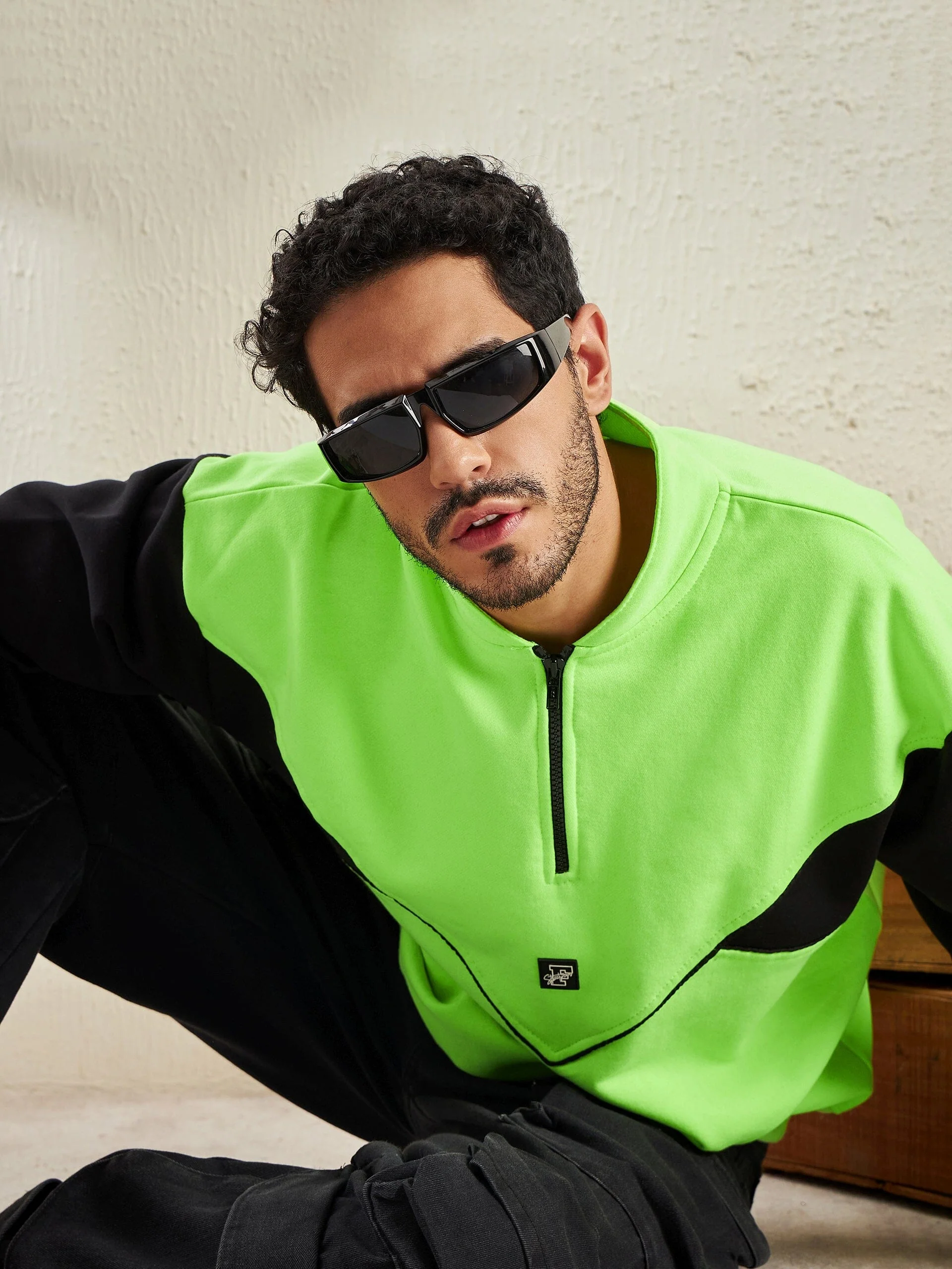 Neon And Black Oversized Cut Sew Sweatshirt - Image 7