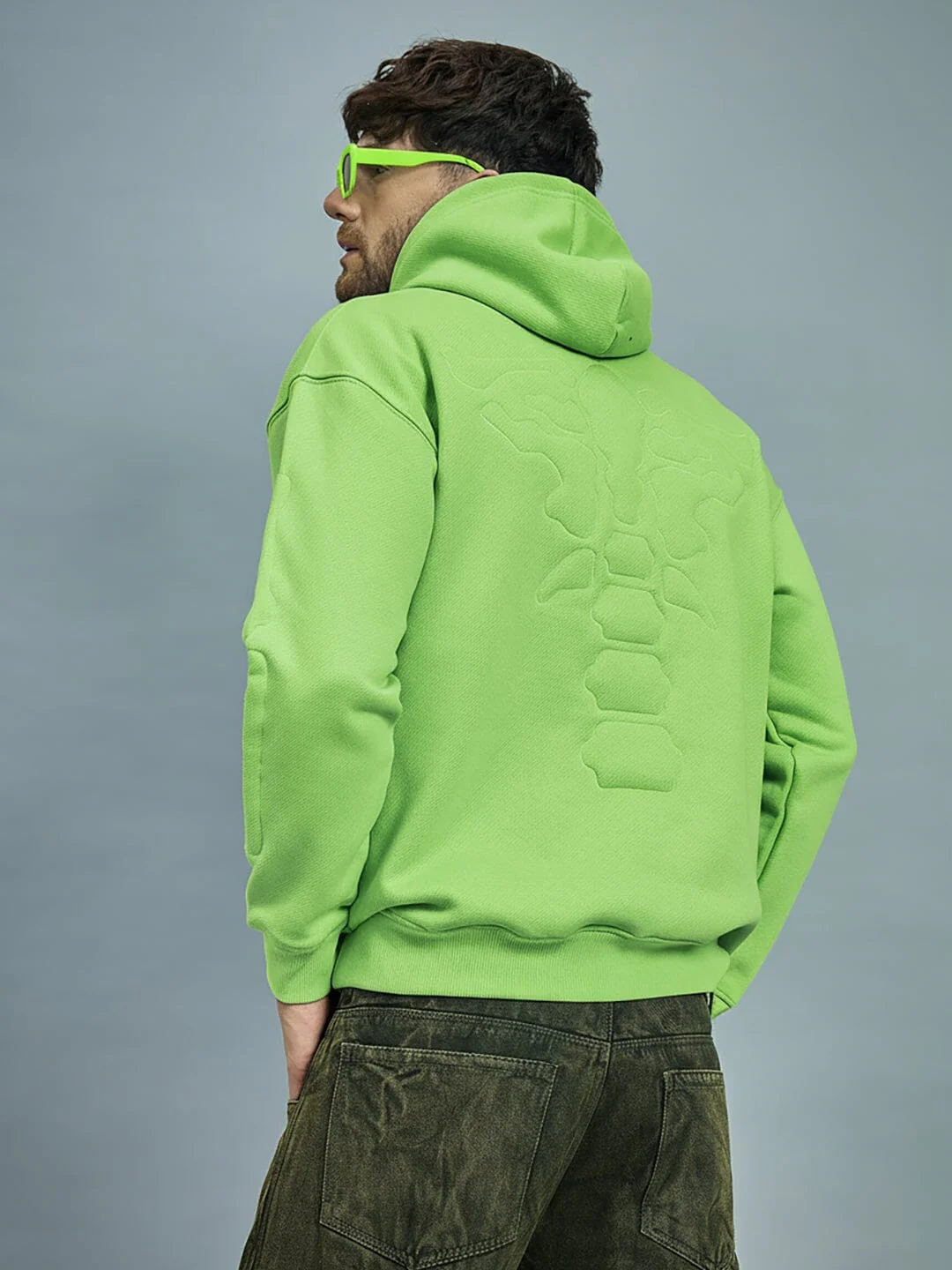 Neon Exoskeleton Quilted Oversized Hooded Sweatshirt - Image 3