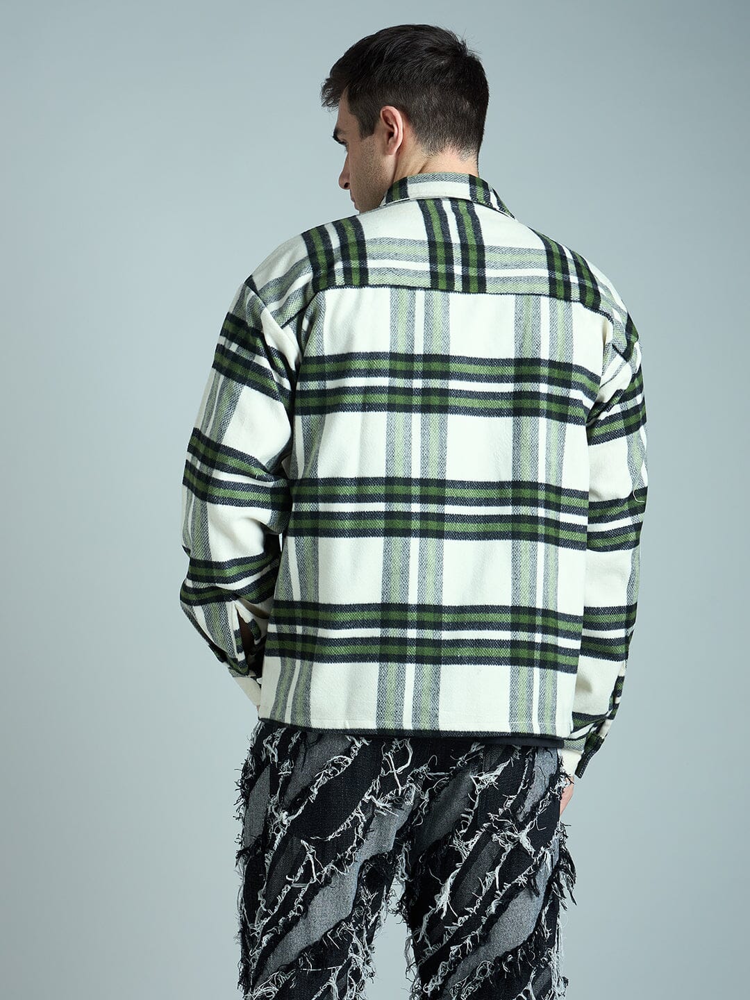 Off White & Olive Checkered Tweed OverShirt - Image 7