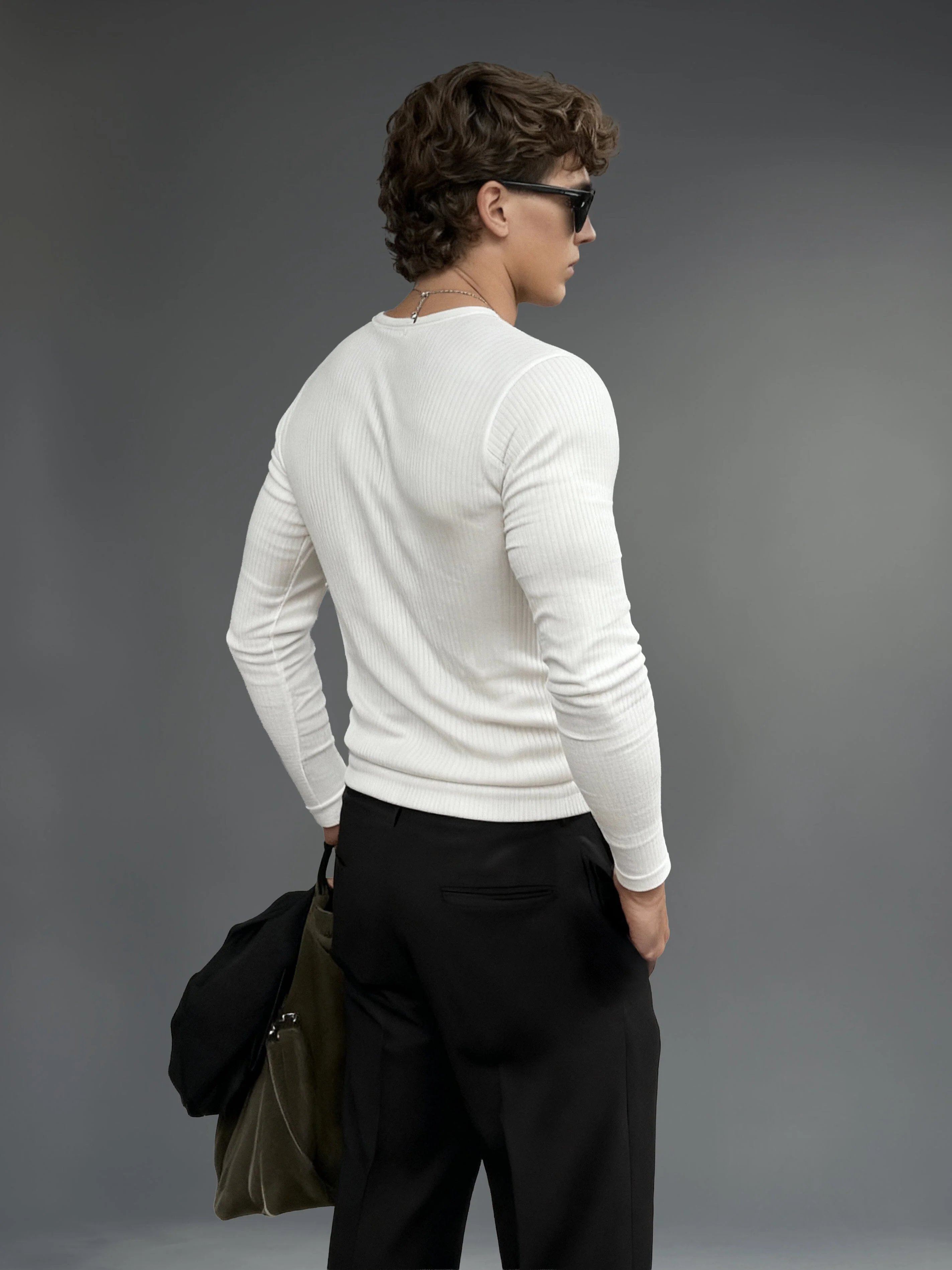 Off-White Ribbed Henley Longsleeves Tshirt - Image 4