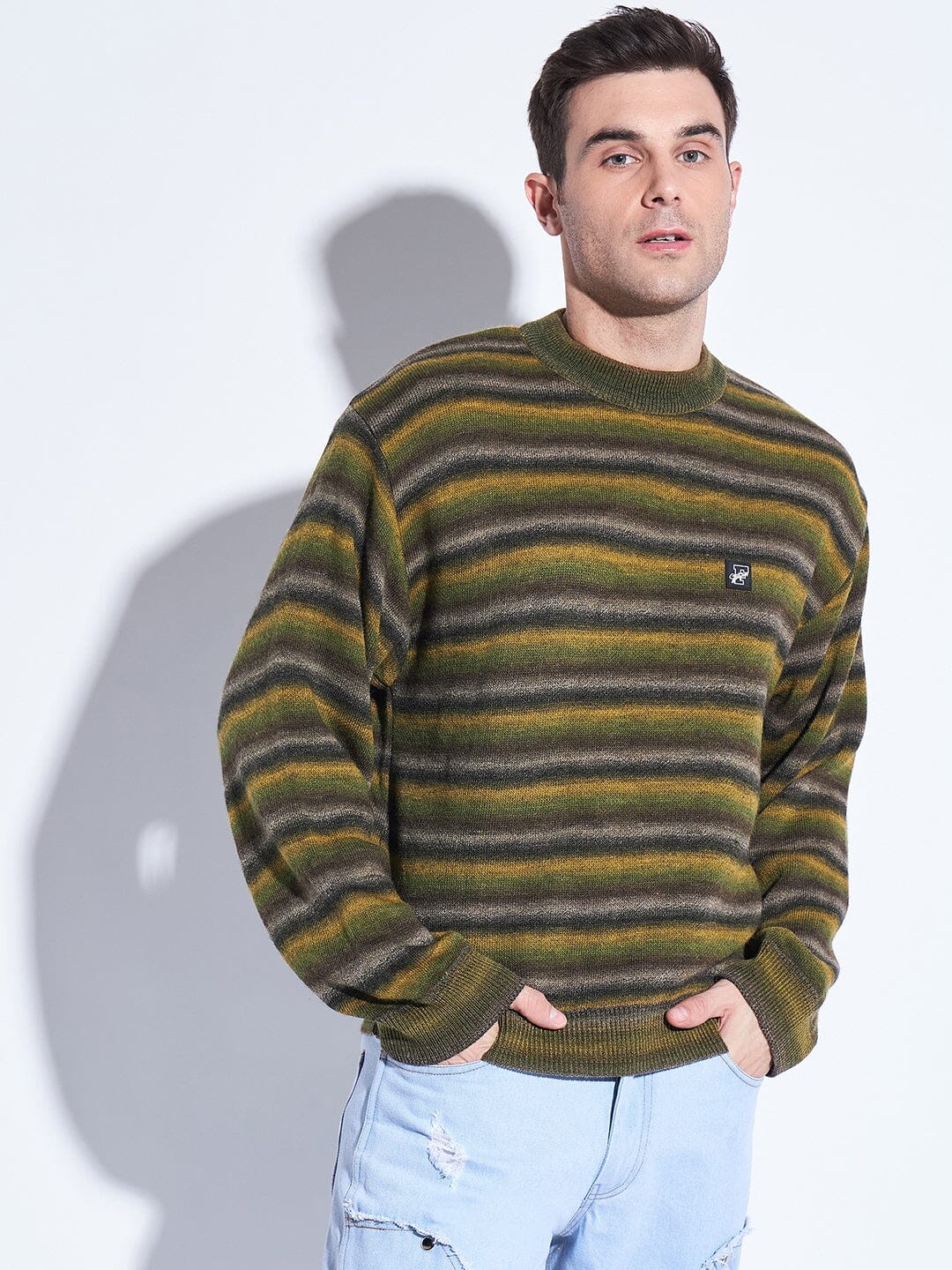 Olive Striped Oversized Sweater - Image 2