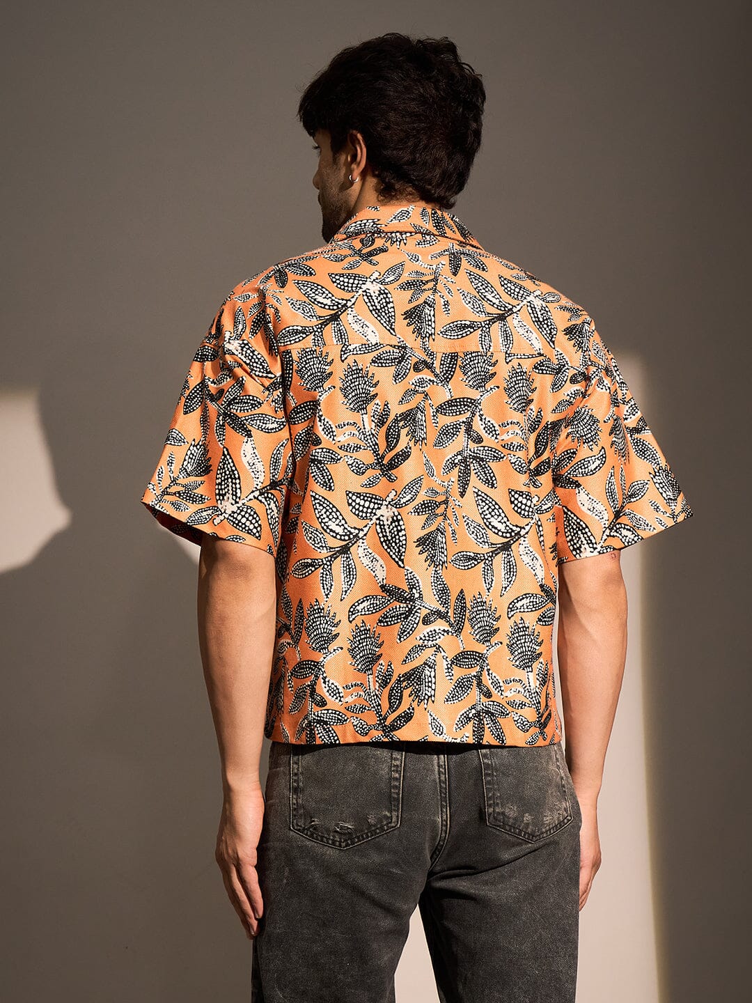 Orange Floral Print Cropped Shirt - Image 3