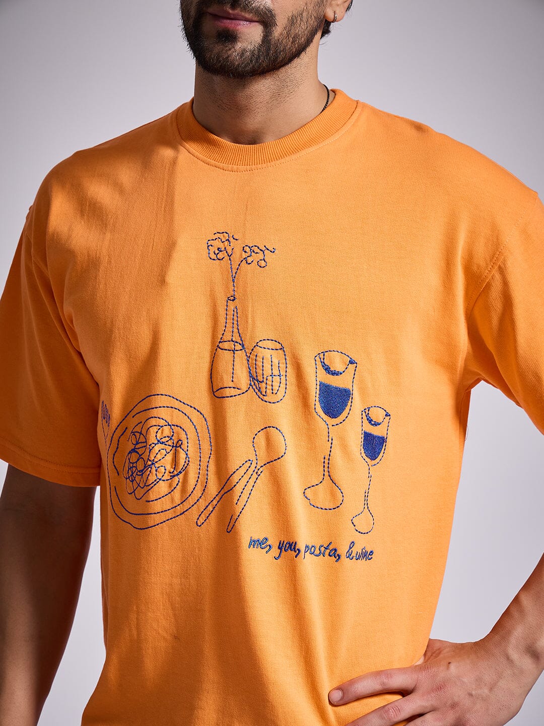 Orange Oversized Embroidery Tshirt - Image 3