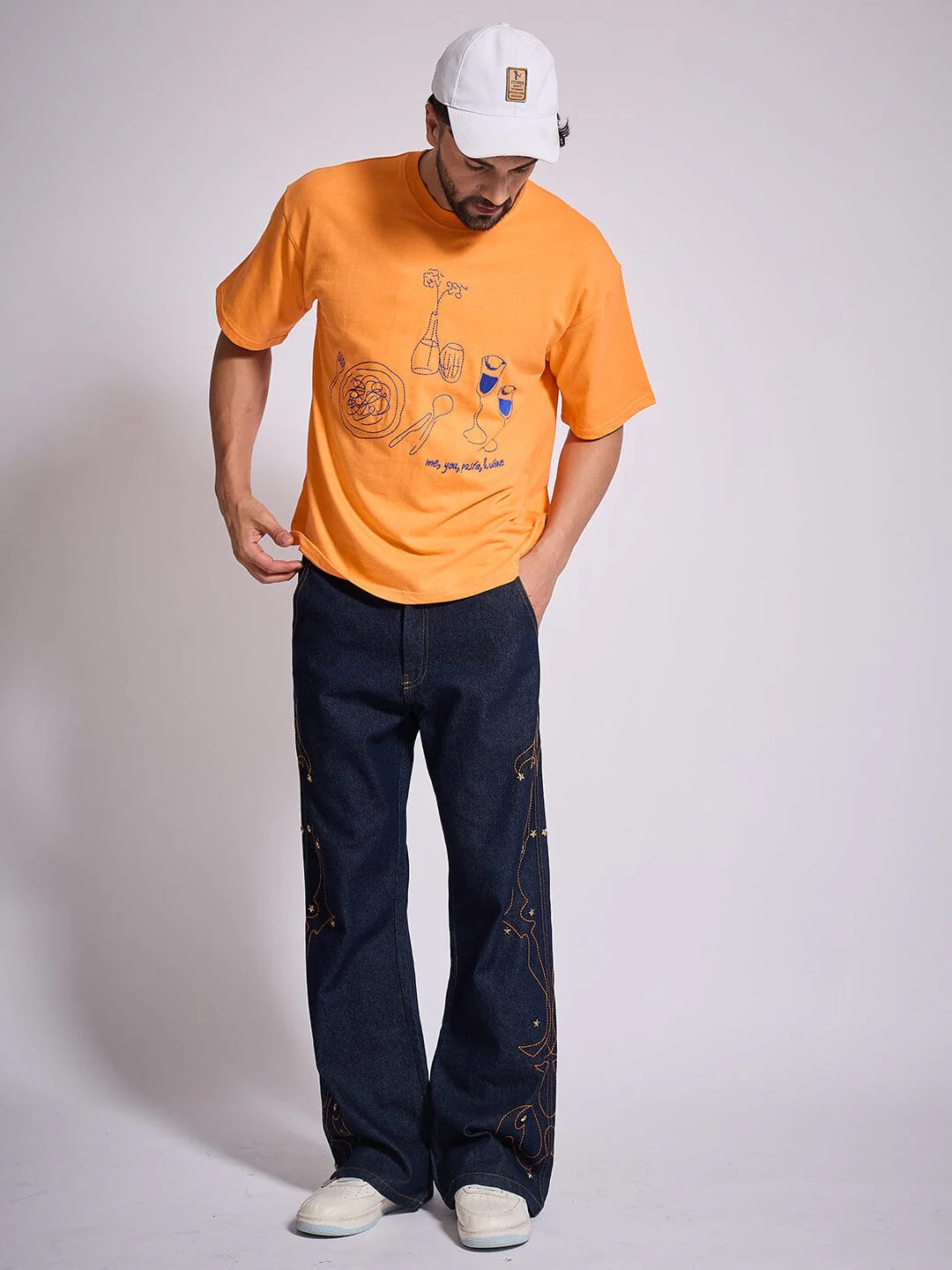 Orange Oversized Embroidery Tshirt - Image 5