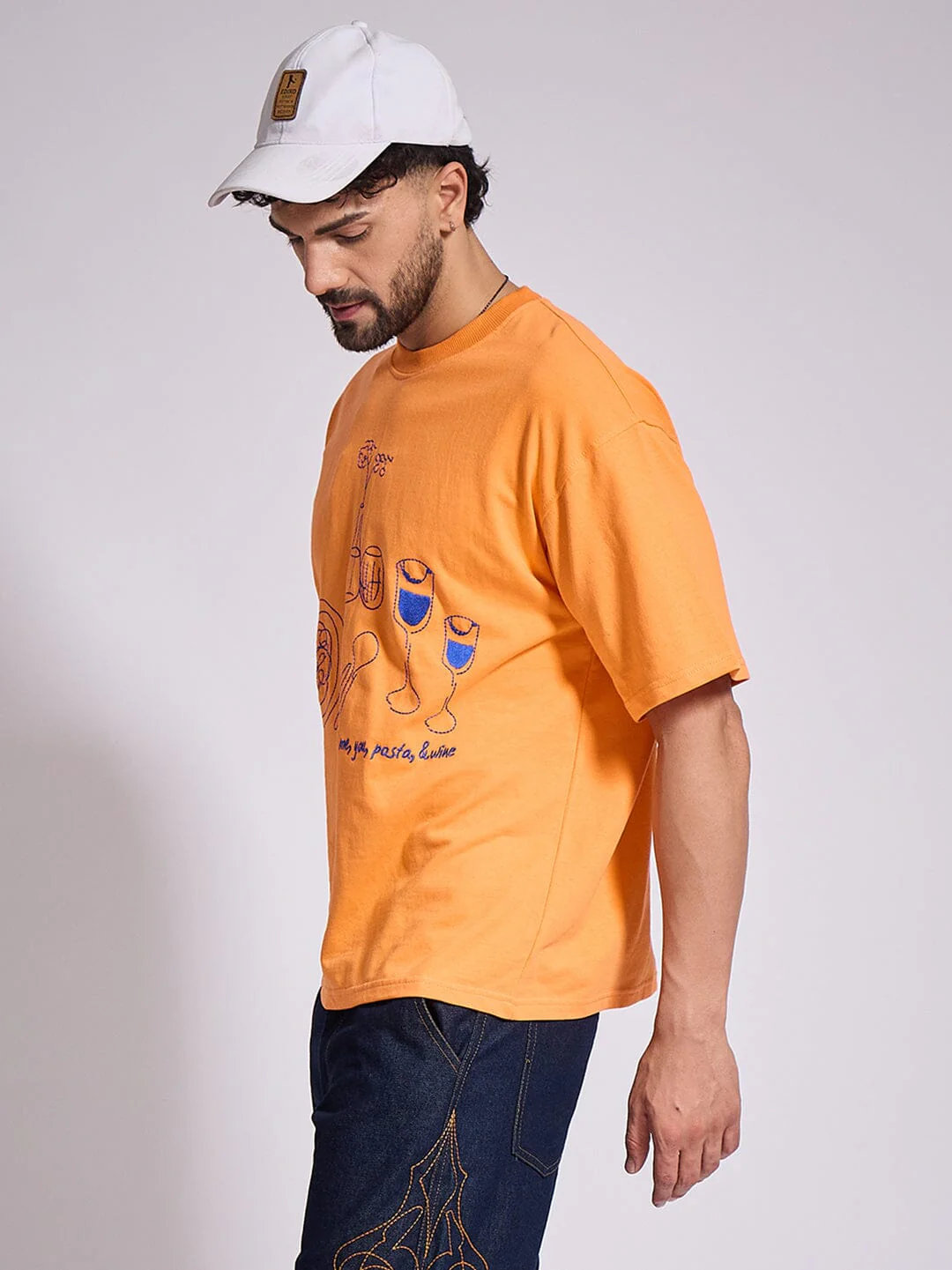 Orange Oversized Embroidery Tshirt - Image 6