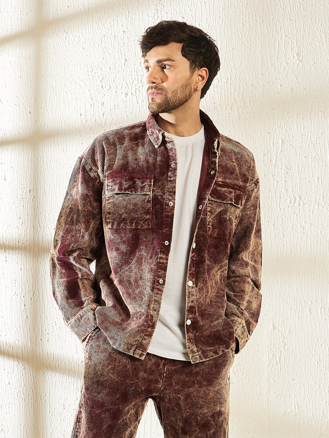 Oxblood Acid Dyed Corduroy Shacket - Image 2