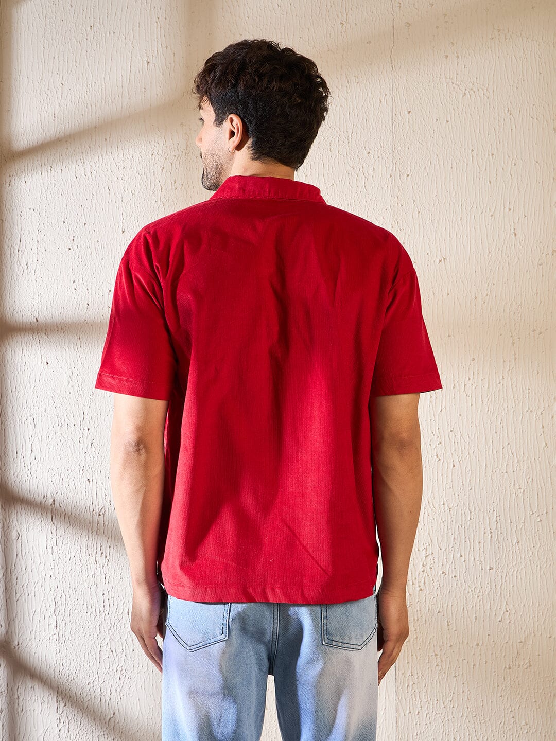 Red Corduroy Zipped Piping Shirt - Image 5