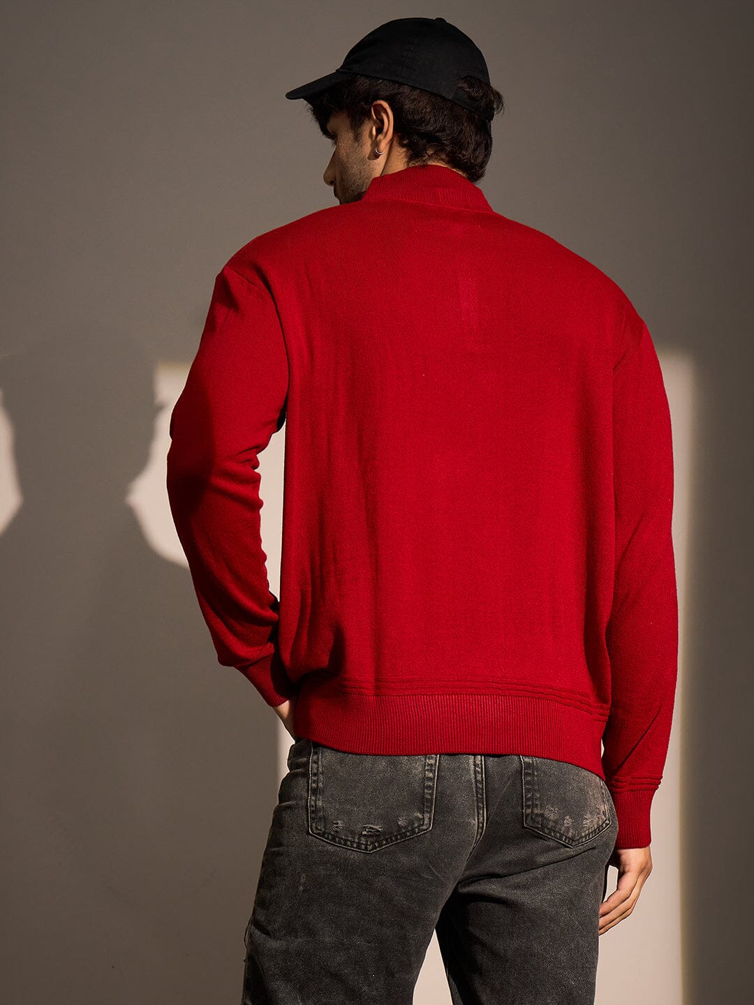 Red Turtle Neck Quarter Zip Sweater - Image 3
