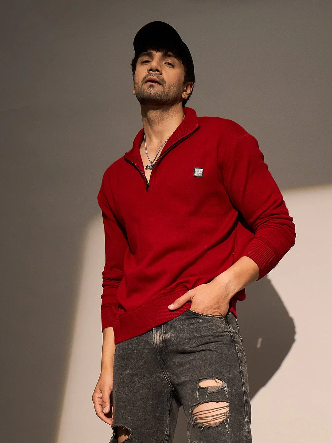 Red Turtle Neck Quarter Zip Sweater - Image 6