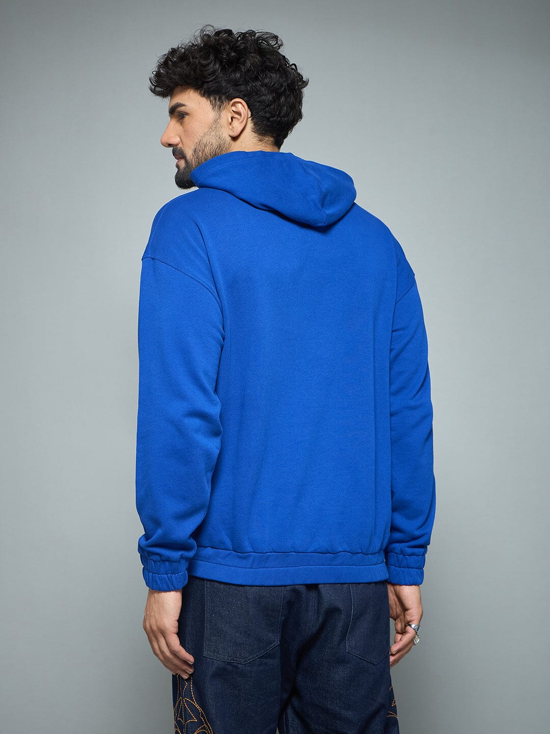 Royal Blue CD Embroidered Hooded Sweatshirt - Image 4